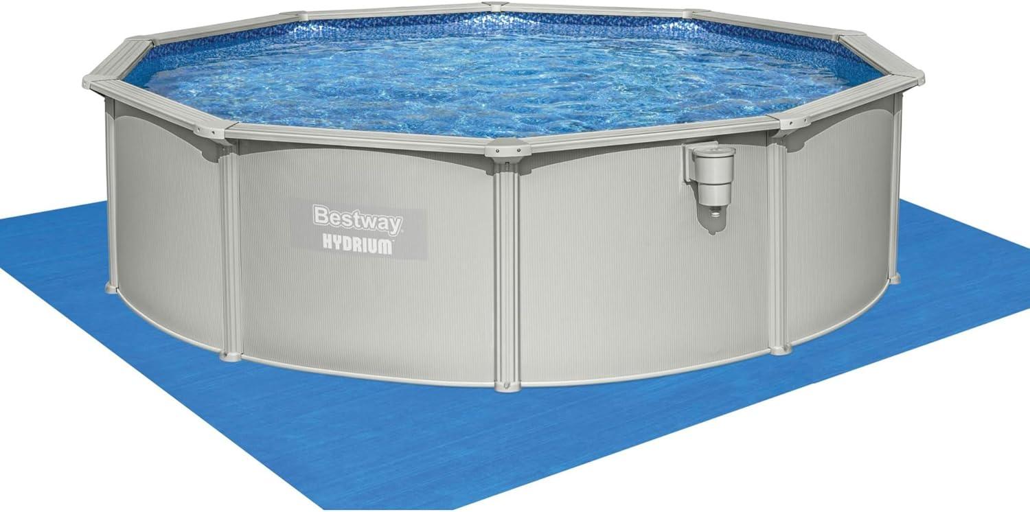 Gray 15' Round Steel Wall Above Ground Pool Set with Filter Pump