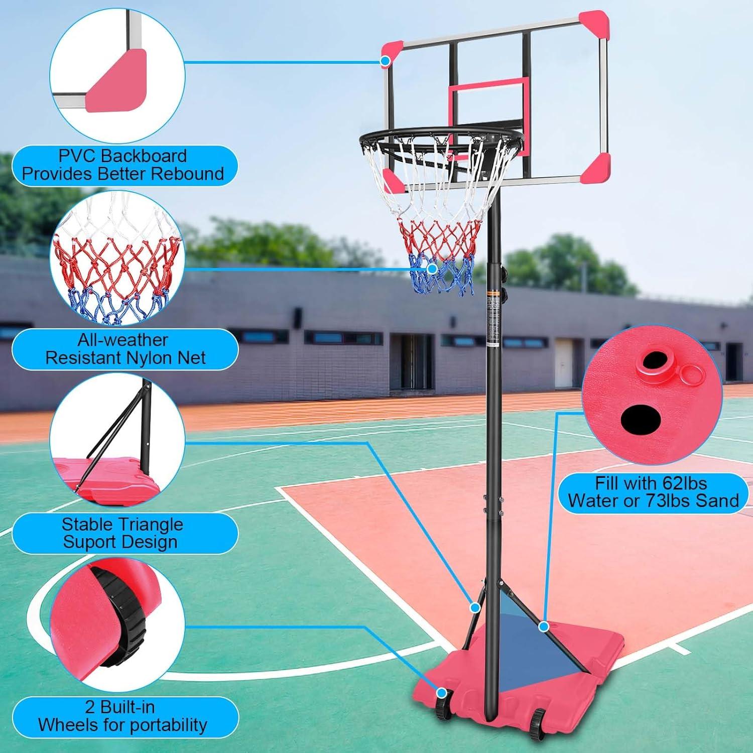 Pink Adjustable Portable Basketball Hoop with Polycarbonate Backboard