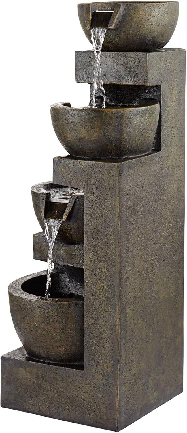John Timberland Outdoor Floor Water Fountain with Light LED 41 1/2" High Cascading Bowls for Yard Garden Patio Deck Home