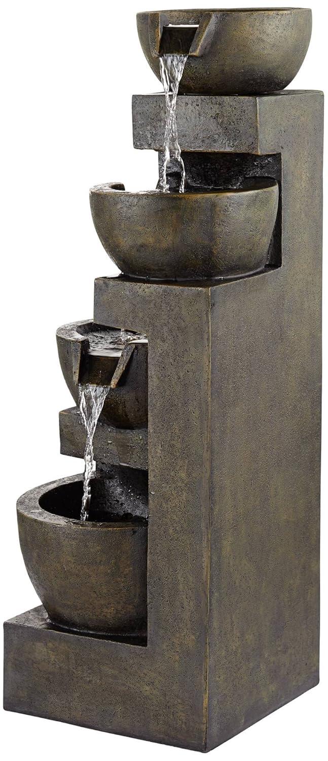 John Timberland Outdoor Floor Water Fountain with Light LED 41 1/2" High Cascading Bowls for Yard Garden Patio Deck Home