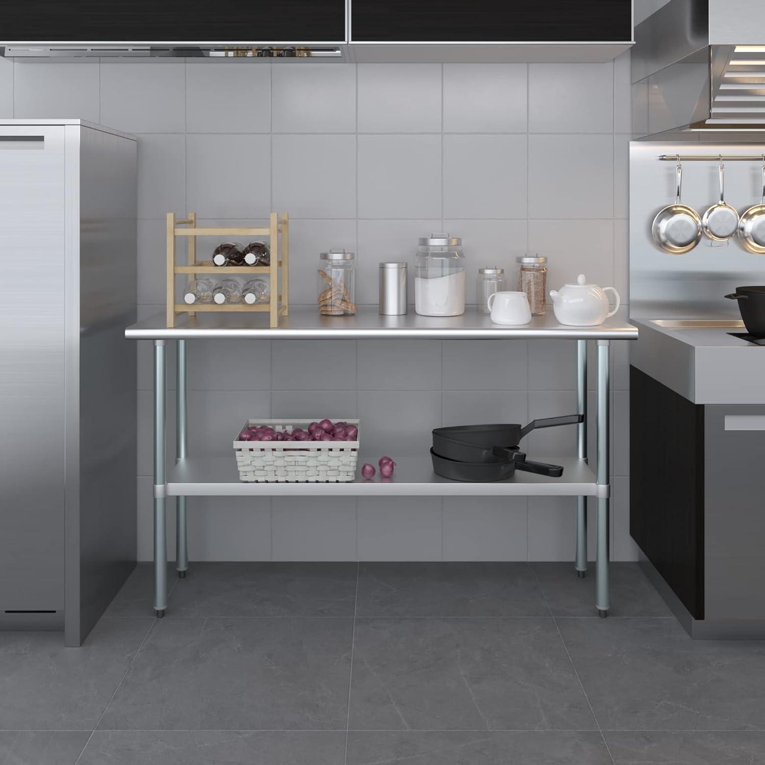 Amgood Stainless Steel Work Table with Undershelf. Metal Prep Table. NSF - Certified