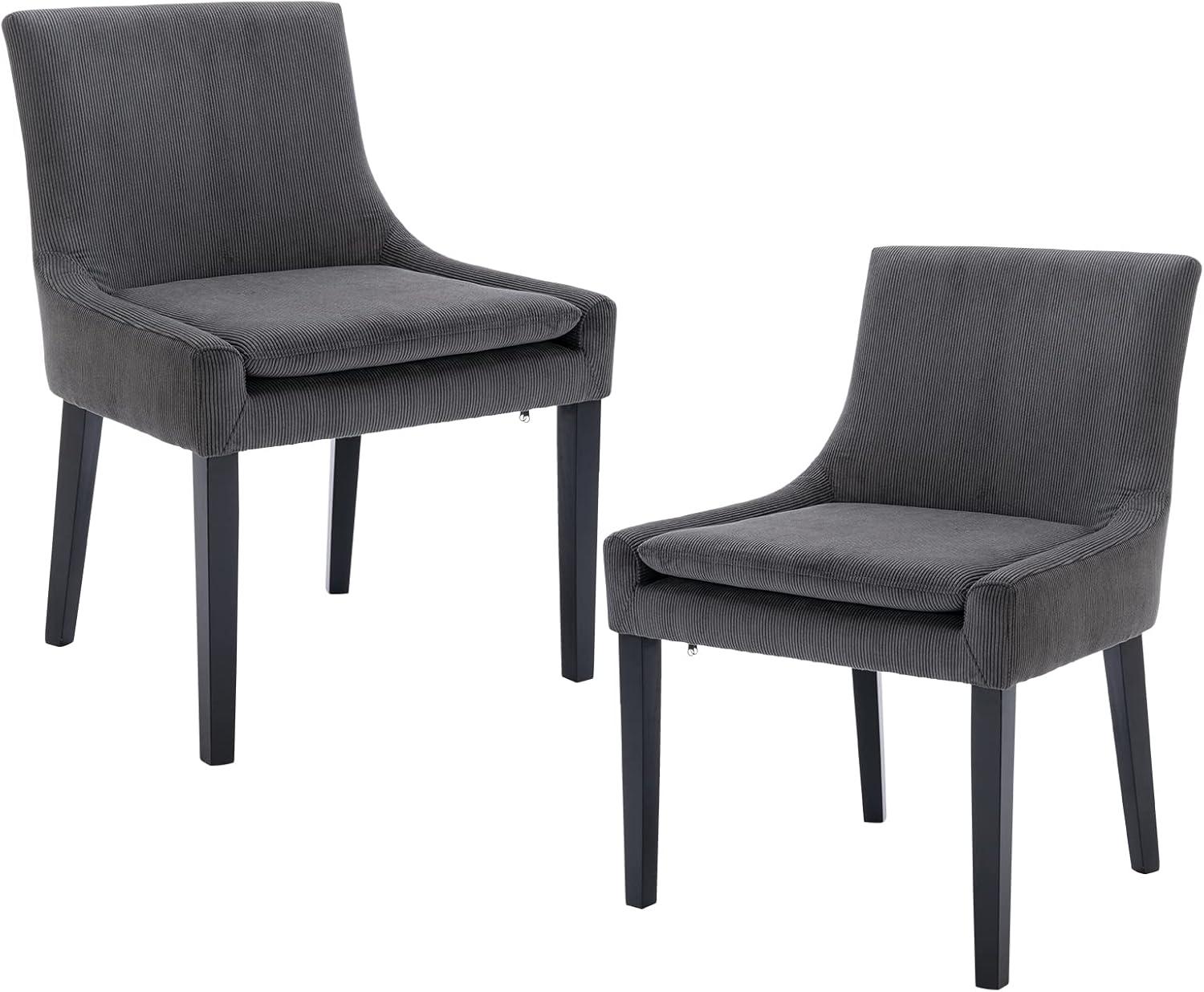 Dark Grey Corduroy Upholstered Side Chairs with Wood Legs, Set of 2