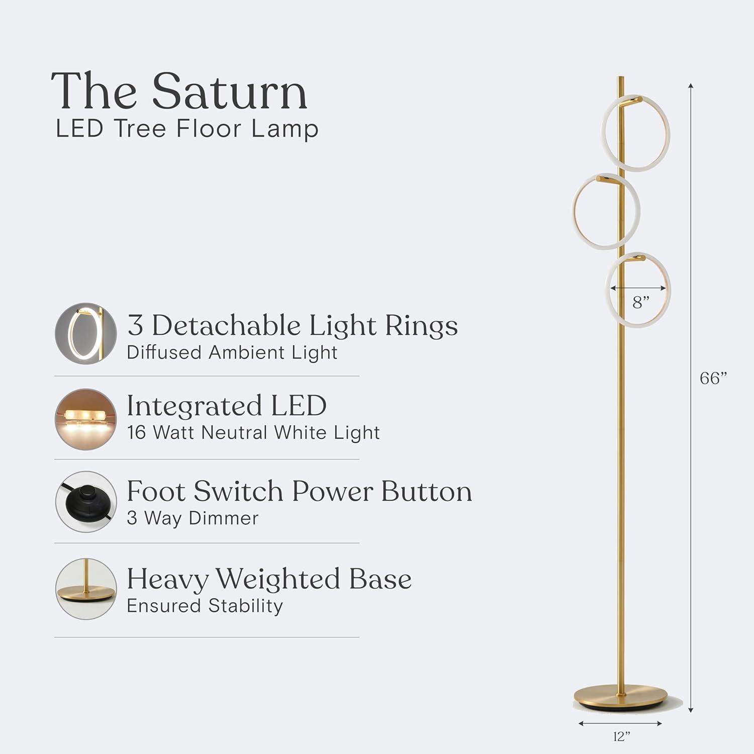 Saturn Antique Brass 66" Kids' 3-Way Dimming LED Floor Lamp