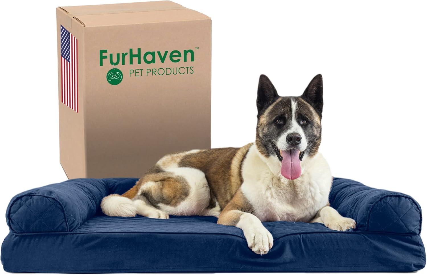 FurHaven Quilted Orthopedic Bolster Sofa Pet Bed
