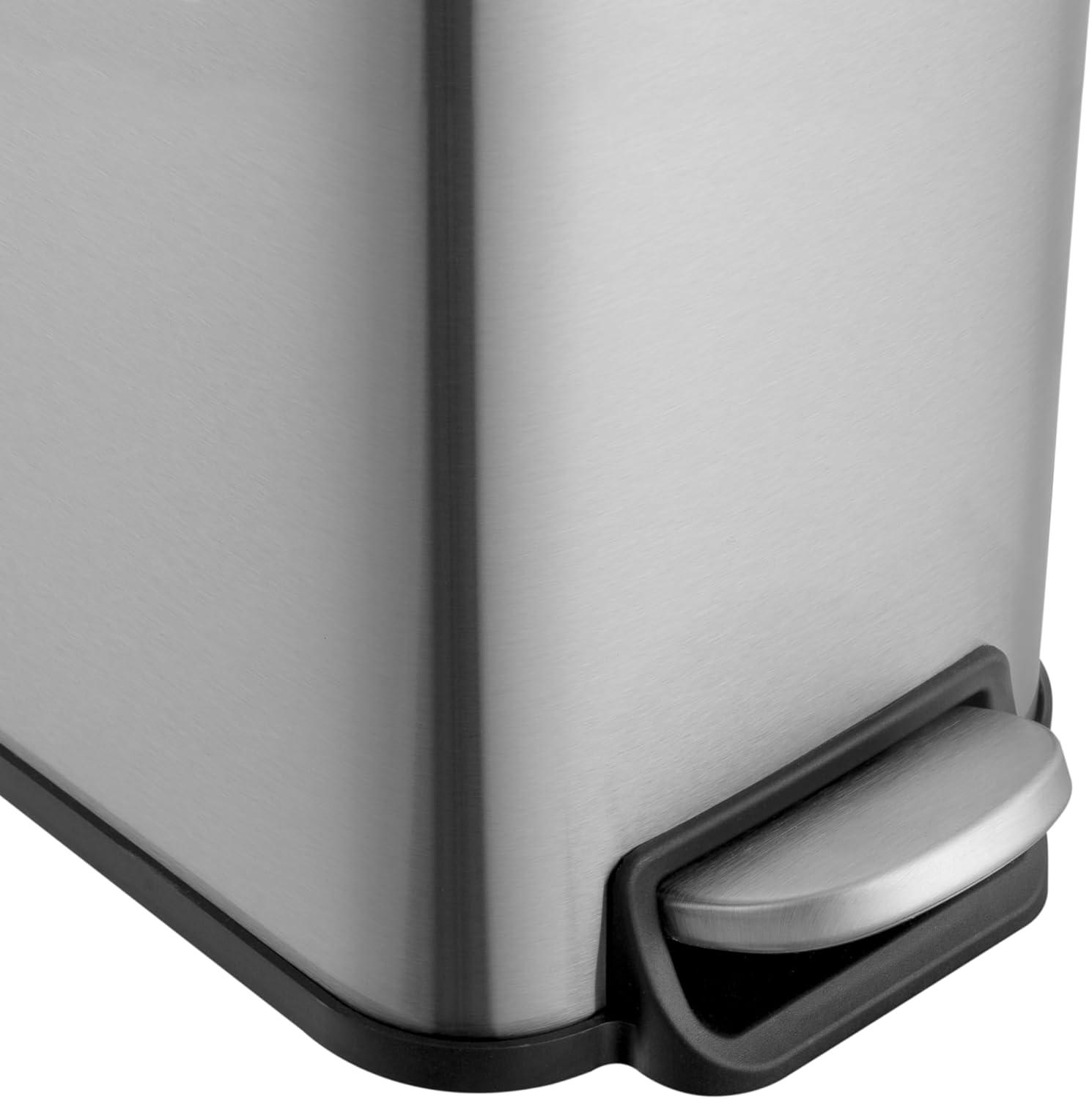 Slim Stainless Steel Step-On Trash Can Set, 1.3 Gallon, Silver