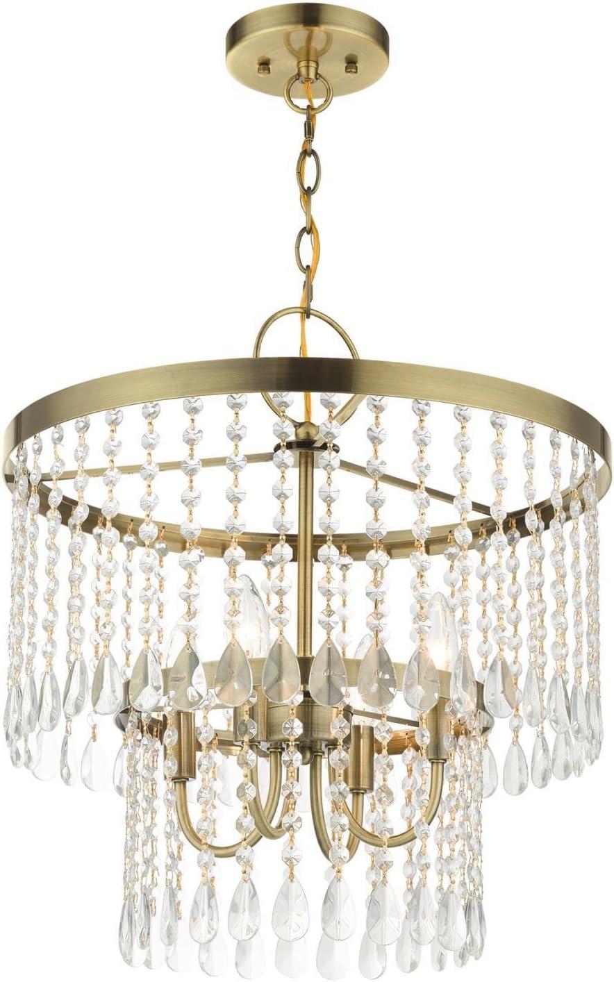 Antique Brass Crystal Drum Chandelier Light