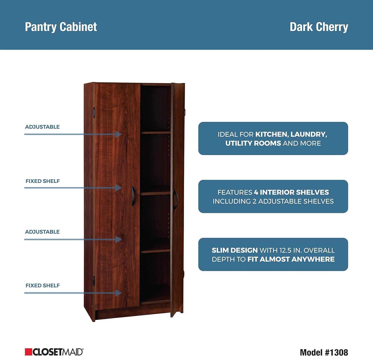 Dark Cherry Freestanding Pantry Cabinet with Adjustable Shelves