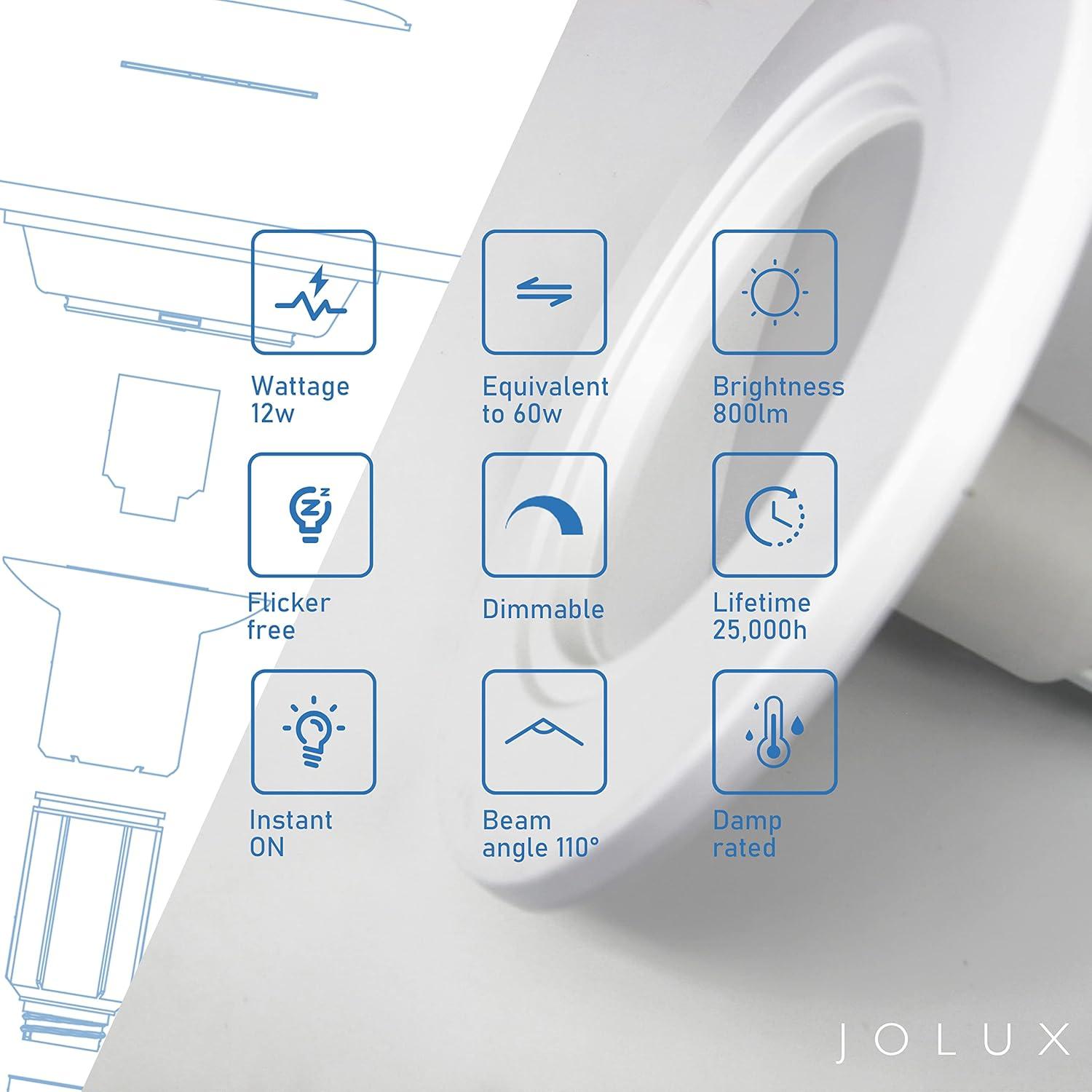 Jolux 5/6 inch LED Can Lights Adjustable Recessed Retrofit Downlight, 12W=60W, 5000K Daylight,800LM, Dimmable, 7.48" Trim Size, Easy Installation,4 Pack