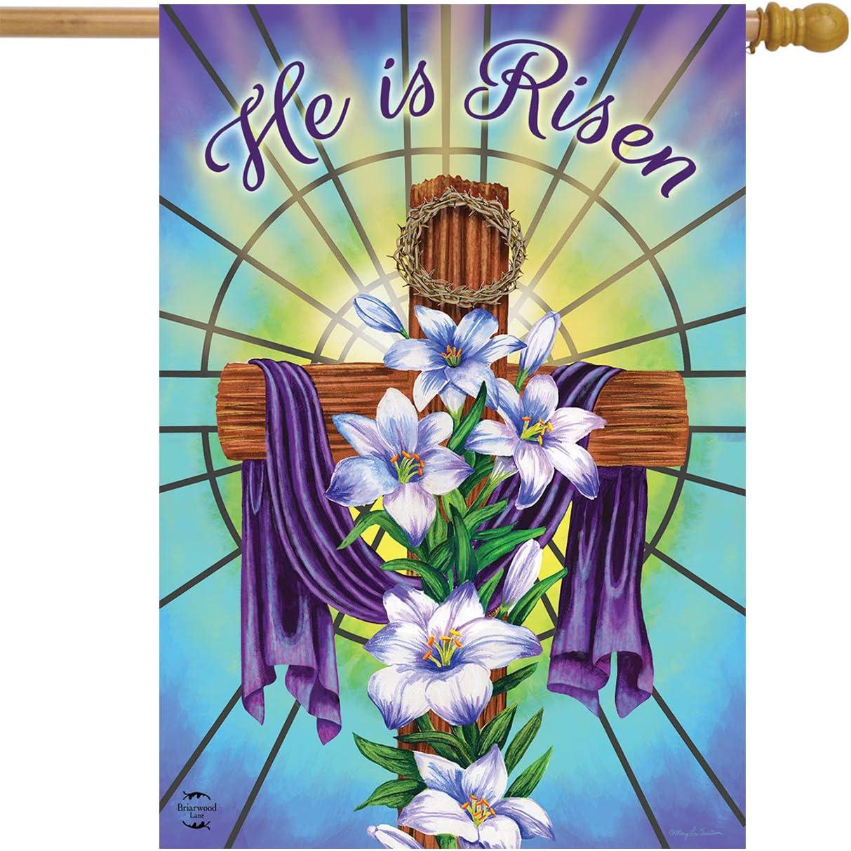 Easter Cross Religious House Flag Holiday Lilies 28" x 40" Briarwood Lane