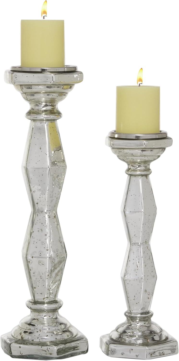 DecMode 2 Candle Silver Glass Candle Holder, Set of 2