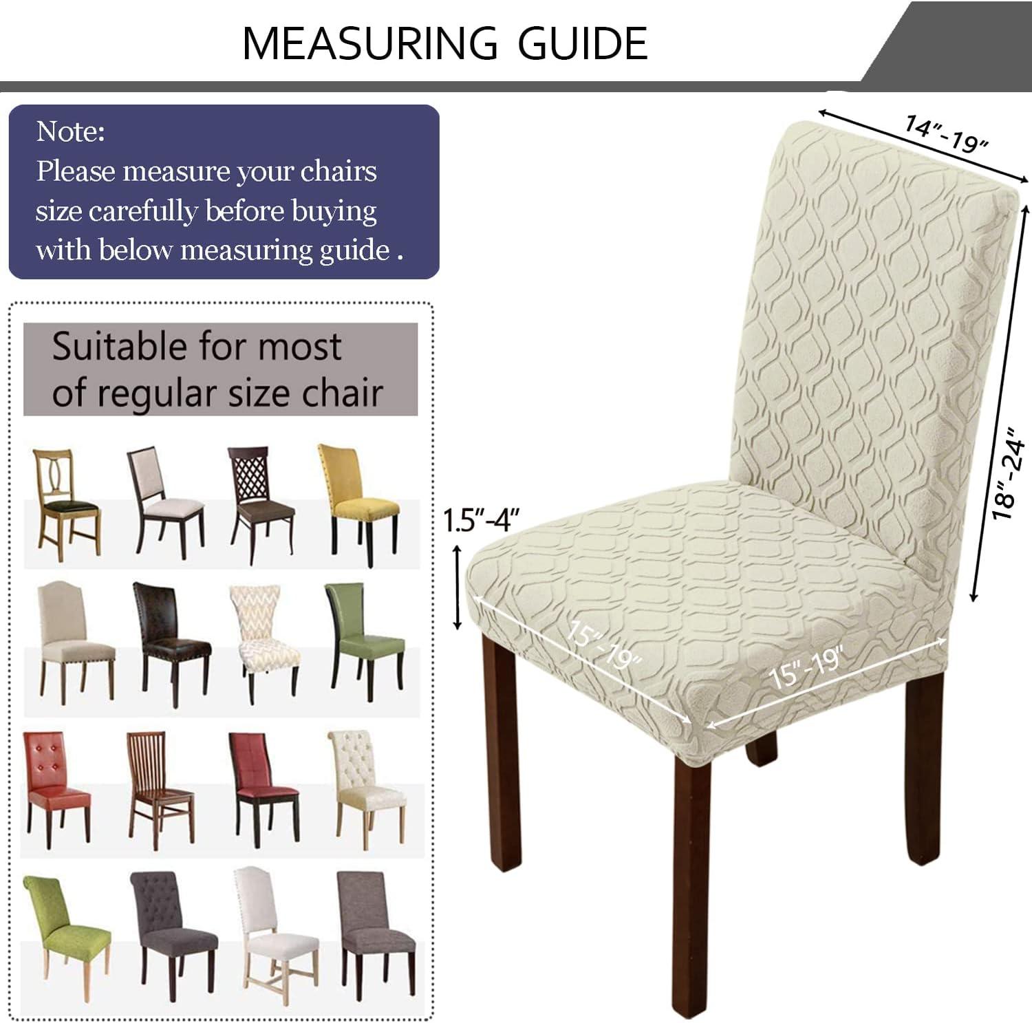 Beige Stretch Jacquard Dining Chair Covers, Set of 4