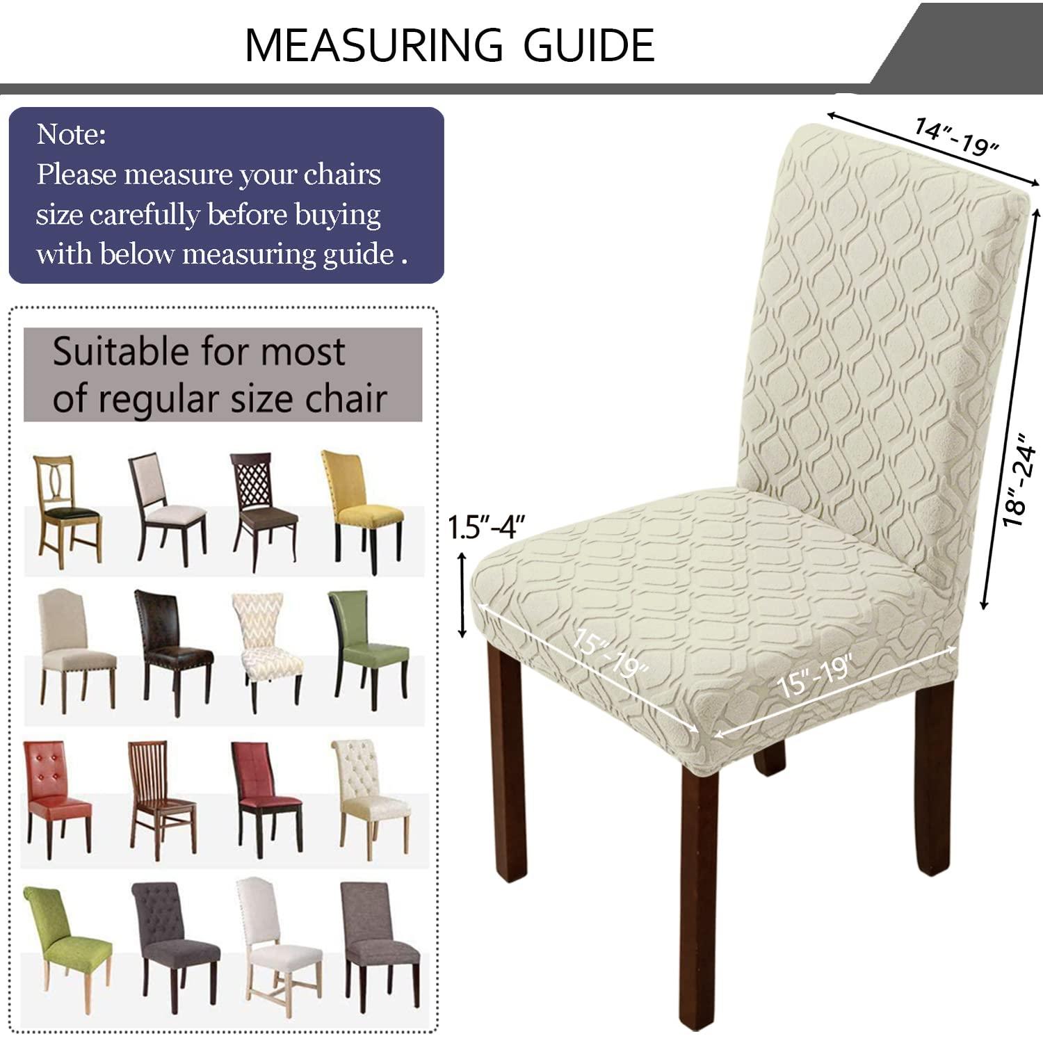 Beige Stretch Jacquard Dining Chair Covers, Set of 4