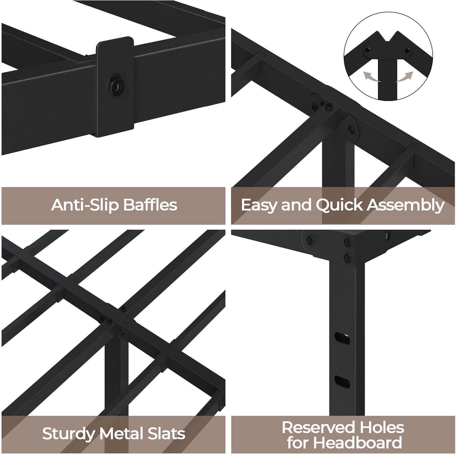 14 inches Queen Bed Frames No Box Spring Needed ,2500 lbs Heavy Duty Metal Platform Bed Frame with Storage Queen Size for Adult Black