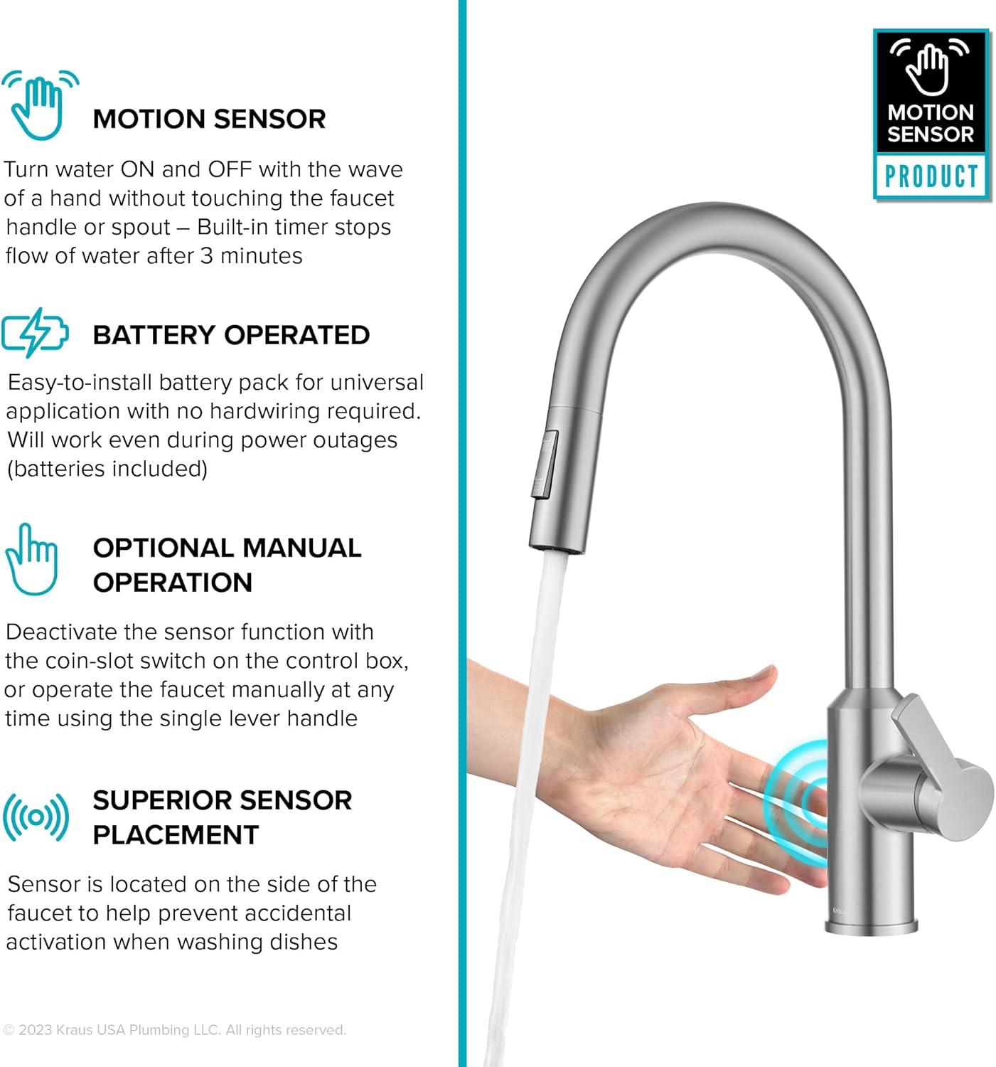 KRAUS Oletto Touchless Sensor Pull-Down Single Handle Kitchen Faucet