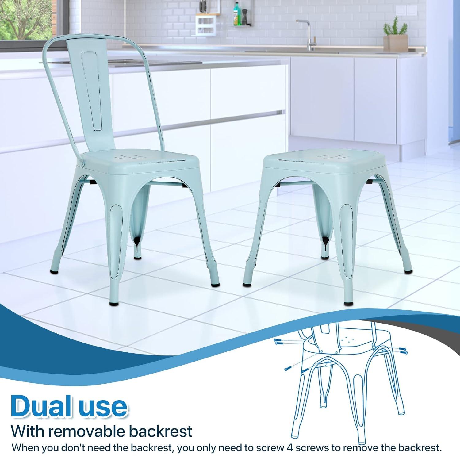 Metal Chairs Set of 4, Stackable Metal Patio Chairs 18 Inch Seat Height, Indoor/Outdoor Tolix Side Chair with Back, 330LBS Weight Capacity, Chic Kitchen Dining Chairs, Black