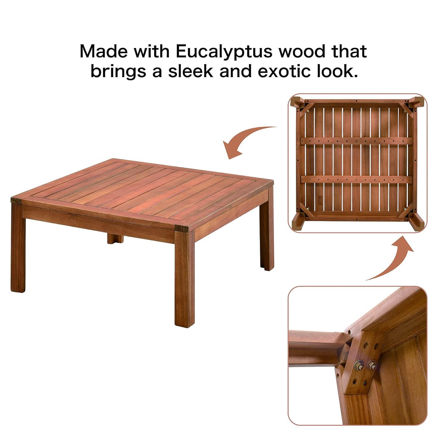 Quarte 4 Piece Outdoor Patio Conversation Furniture Set, Wood Sectional Sofa Set with Water Resistant Cushions/Coffee Table, Garden Backyard Poolside L Shape Corner Sofa Set…