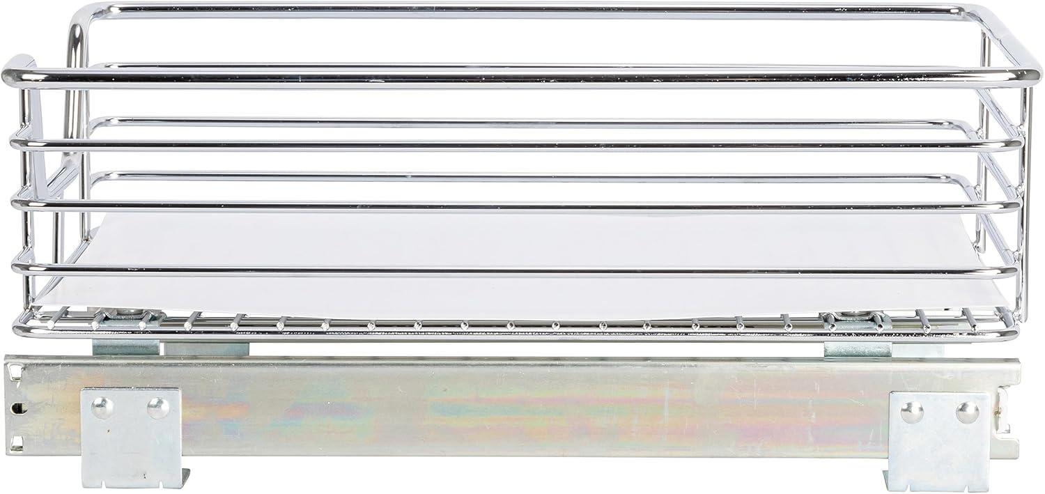 Household Essentials Glidez Multipurpose Chrome-Plated Steel Pull-Out/Slide-Out Storage Organizer with Plastic Liner for Under Cabinet Use - 1-Tier Design - Fits Standard Size Cabinet or Shelf, Chrome