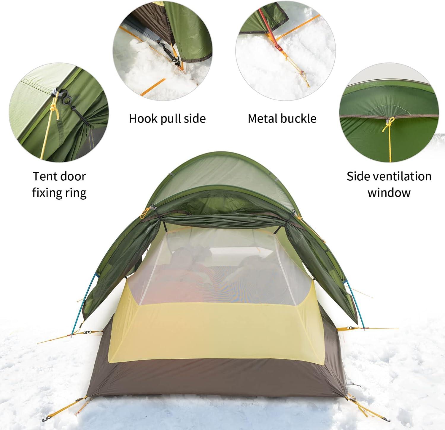 Green Four Season 2-Person Tunnel Camping Tent with Vestibule