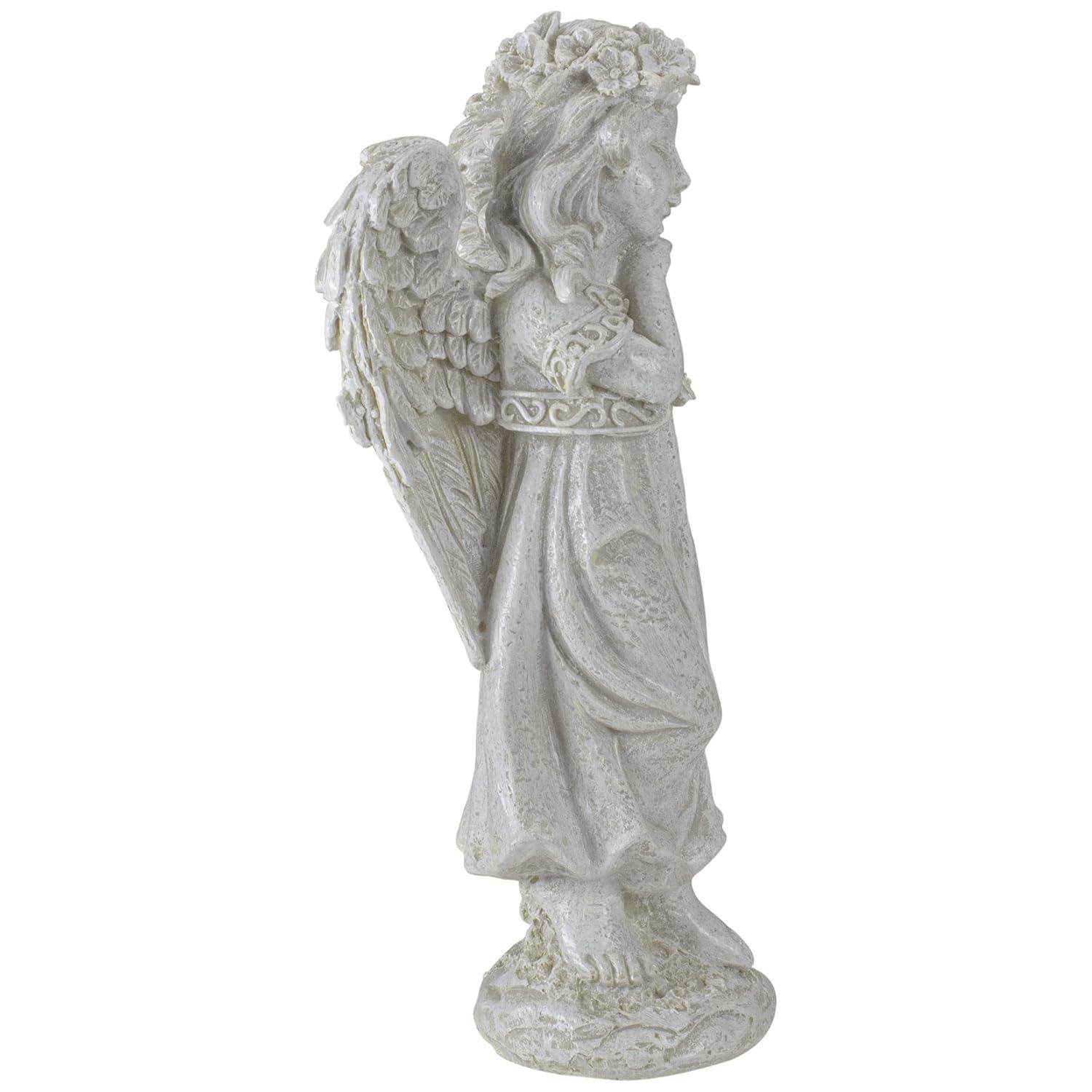 Northlight Seasonal Standing Angel with Floral Crown Outdoor Garden Statue