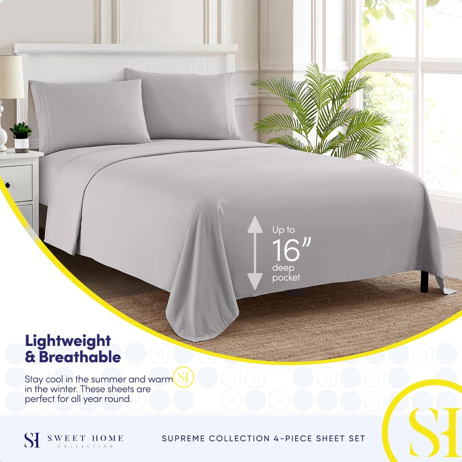 5 Piece Sheet Set, Ultra Soft 1800 Series Collection - Split King, Silver