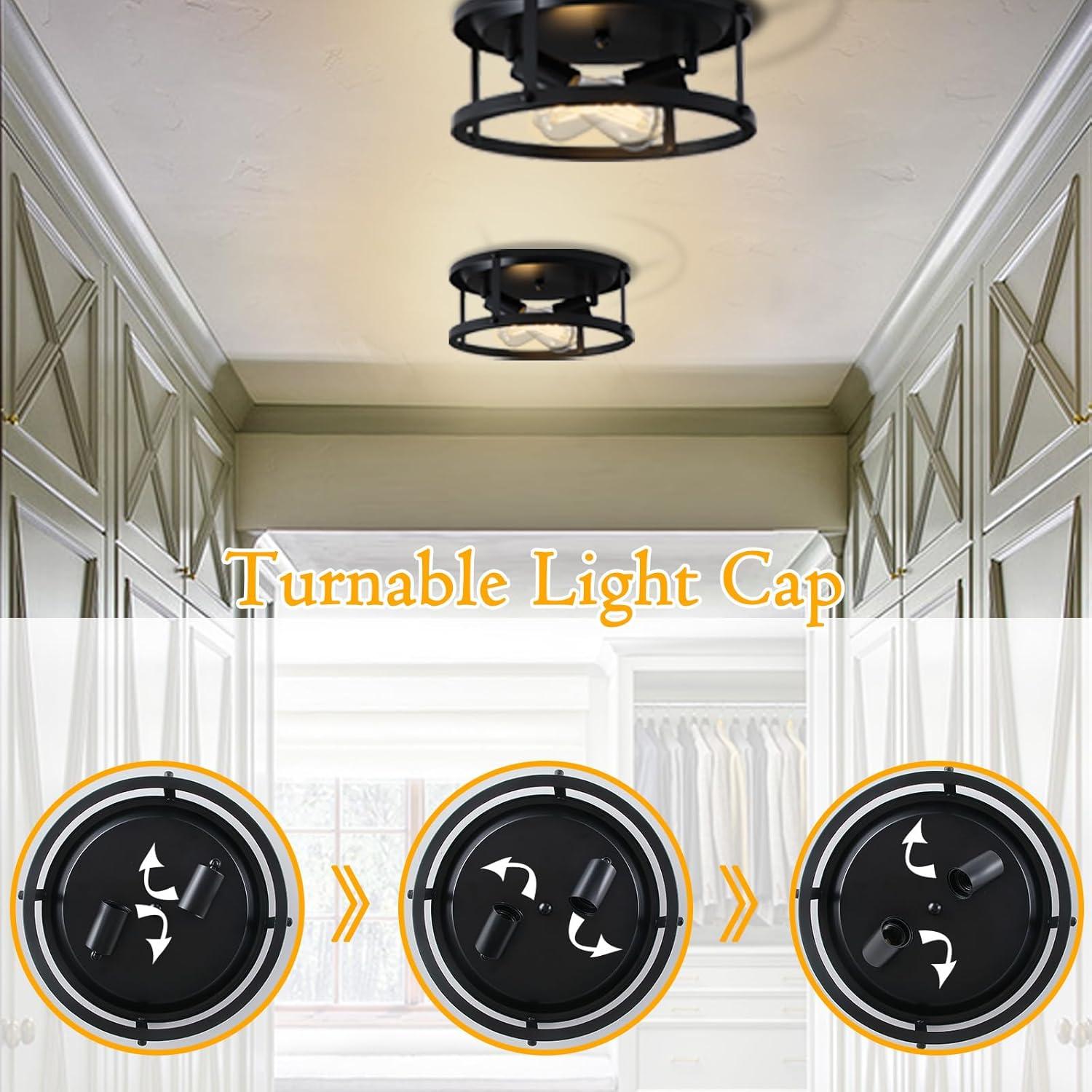 Matte Black Farmhouse Flush Mount Ceiling Light Set