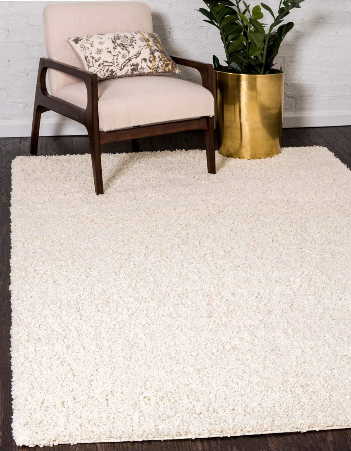 Luxe Soft Ivory Shag Rug 6' x 9' Reversible Rectangular Easy-Care