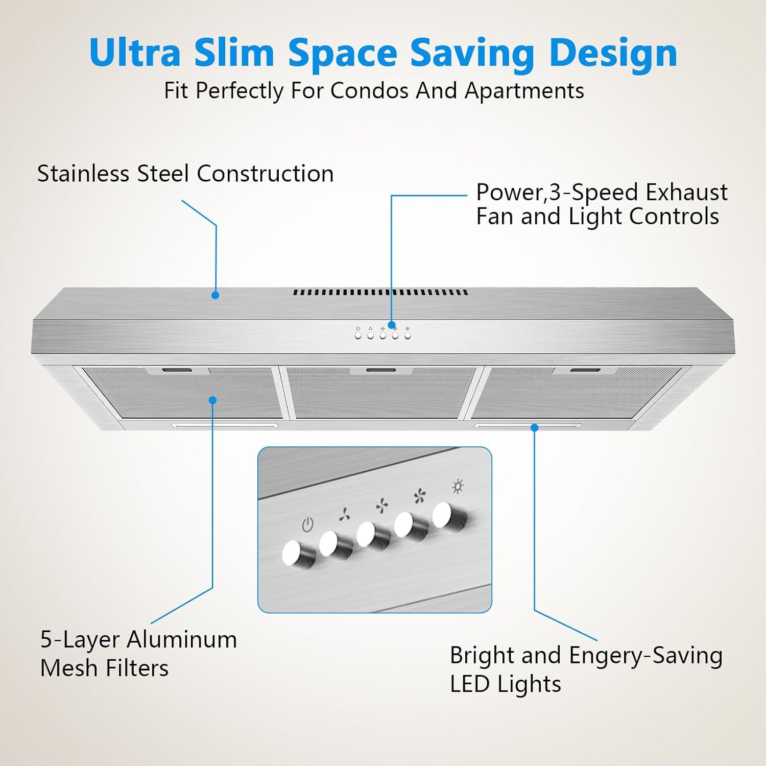 36-Inch Stainless Steel Convertible Under Cabinet Range Hood