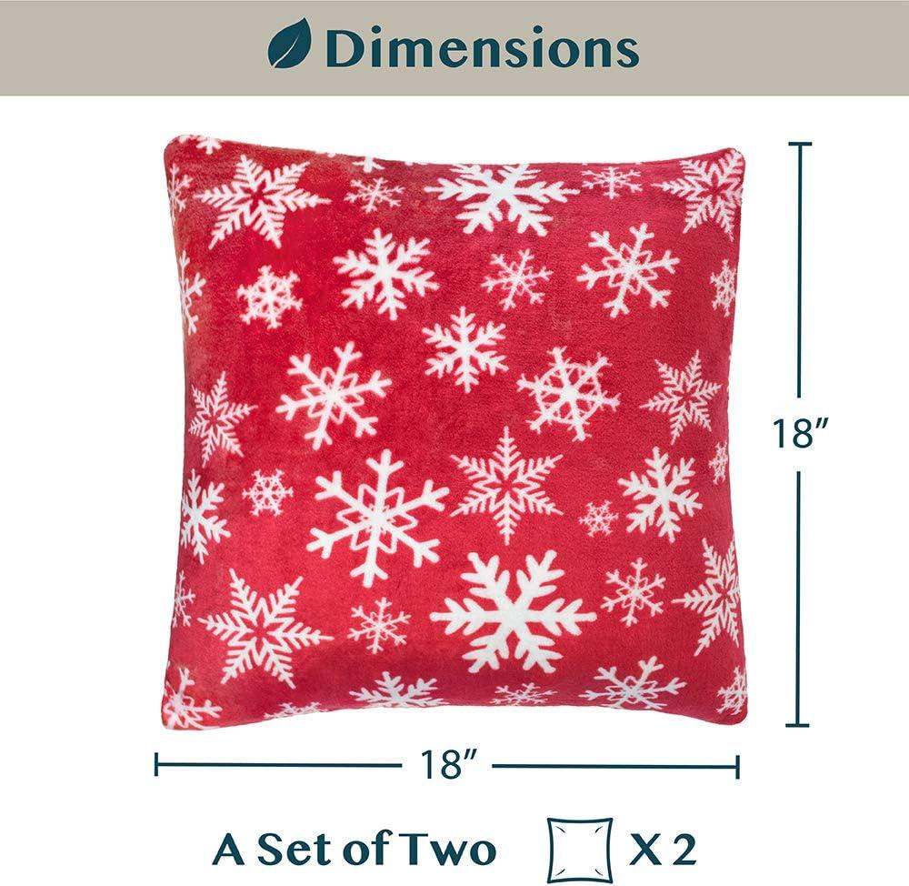 PAVILIA Set of 2 Throw Pillow Covers, Decorative Velvet Square Cushion Cases for Bed Sofa Couch Bedroom Living Room, Snowflake Red/18 x 18