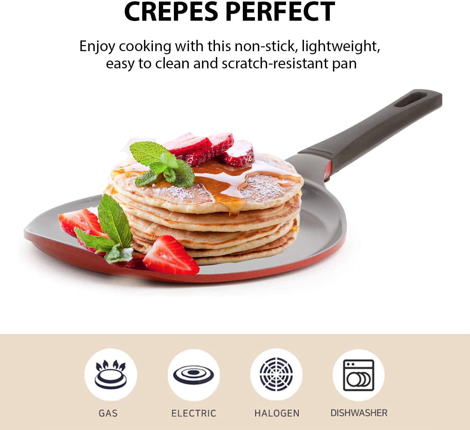 Crepe pan, Zhongpeng, Ceramic, Nonstick pan, 10 inch, Bakelite Handle, Tawa pan, Griddle, Pancake Maker, Skillet, Omelette, Tortilla, Roti, Naan, Dosa, Lightweight, PFOA , Red