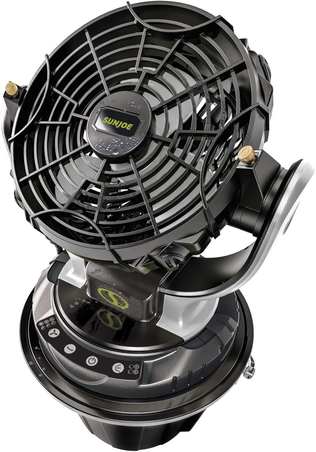 Sun Joe 24 Volt IONMAX Cordless Misting Fan Kit, Indoor or Outdoor, with 6 Gallon Portable Bucket, 60 Square Foot Coverage, 2.0-AH Battery and