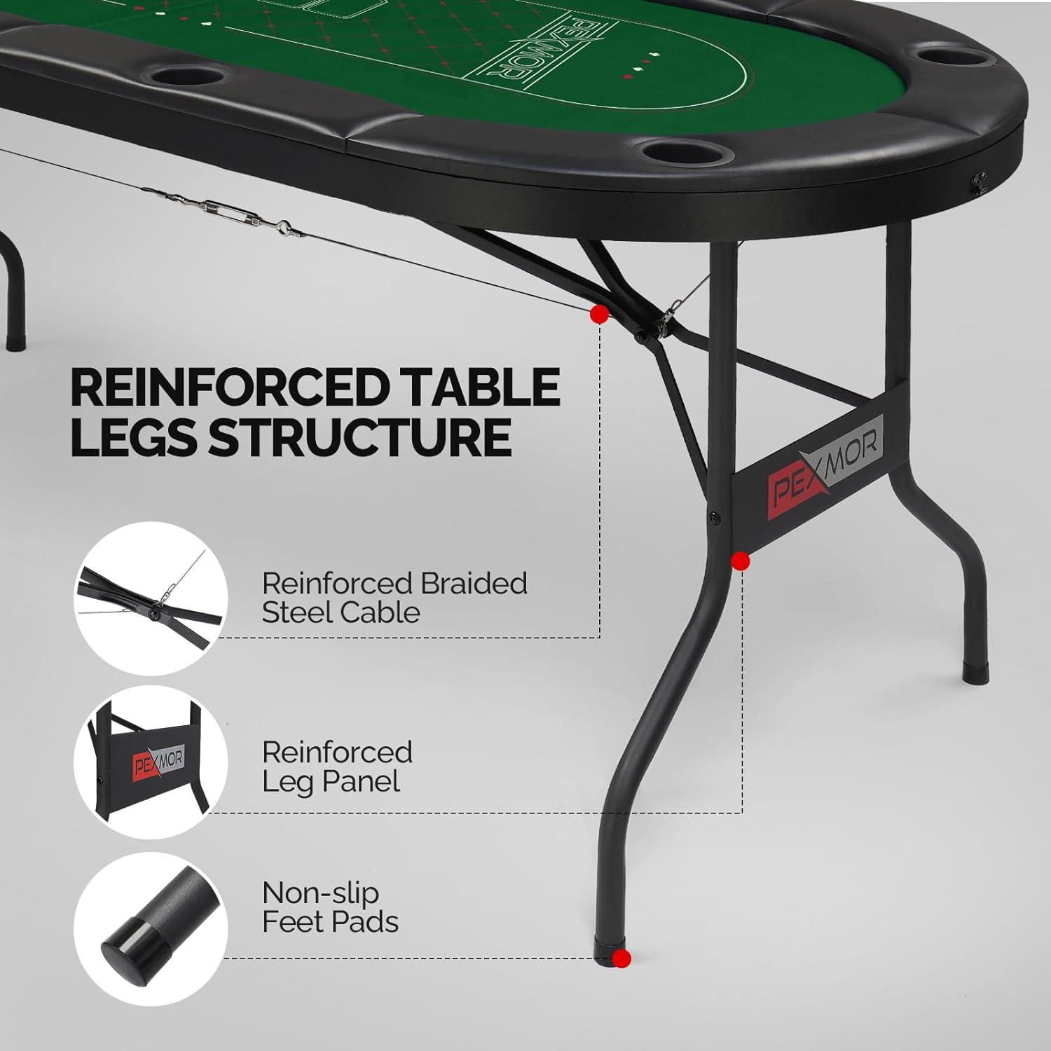 Foldable 8-Player Green Felt Blackjack Poker Table