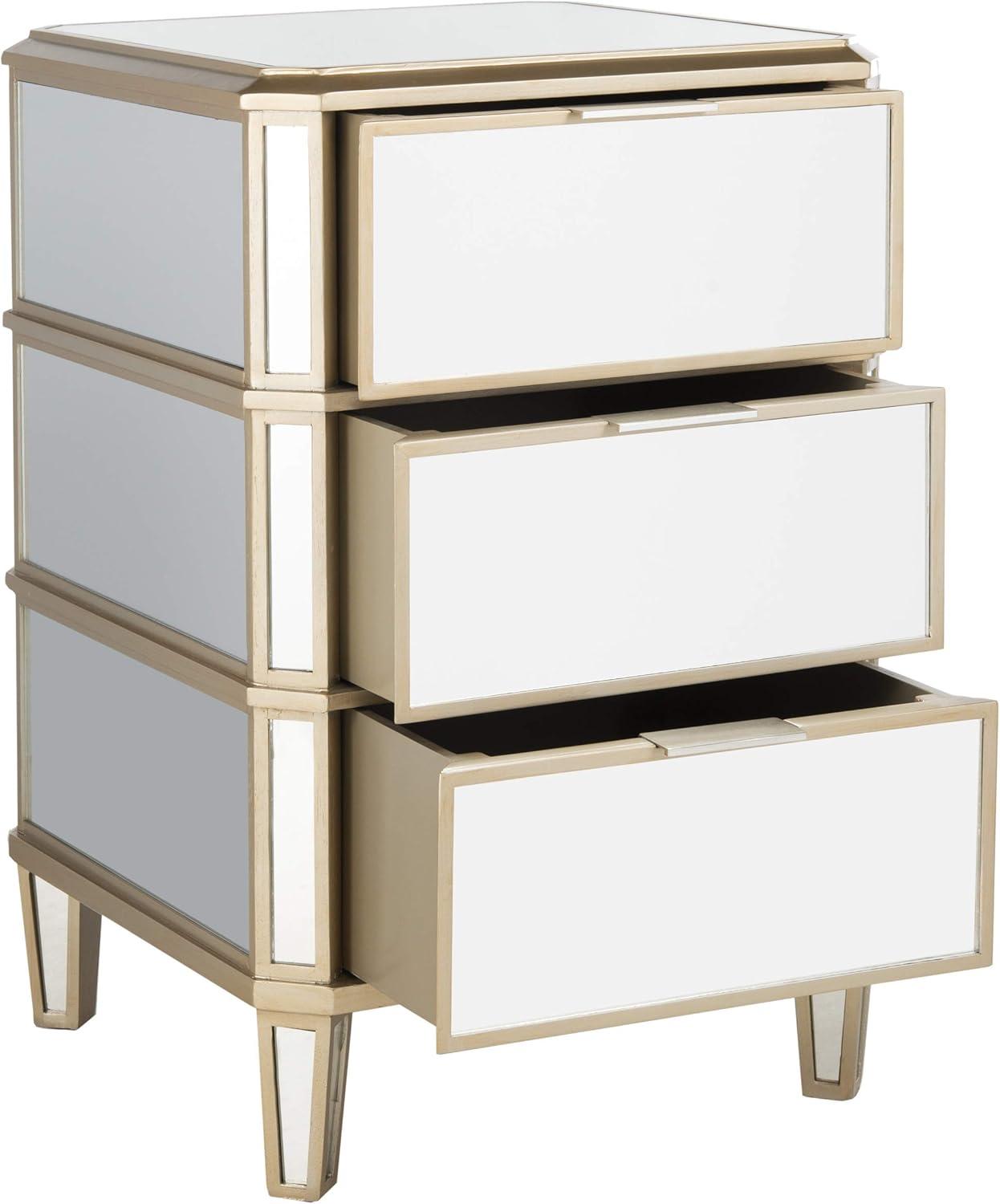 Transitional 3-Drawer Mirrored Nightstand in Transparent Finish