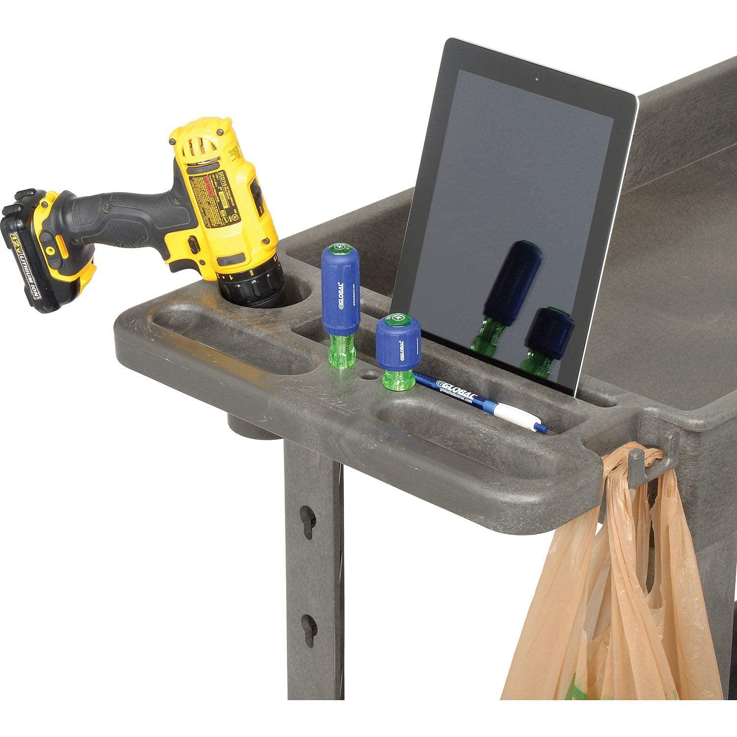 Strength Plastic 2 Flat Shelf Service & Utility Cart, 38 x 17.5, 5 in. Rubber Casters - Gray