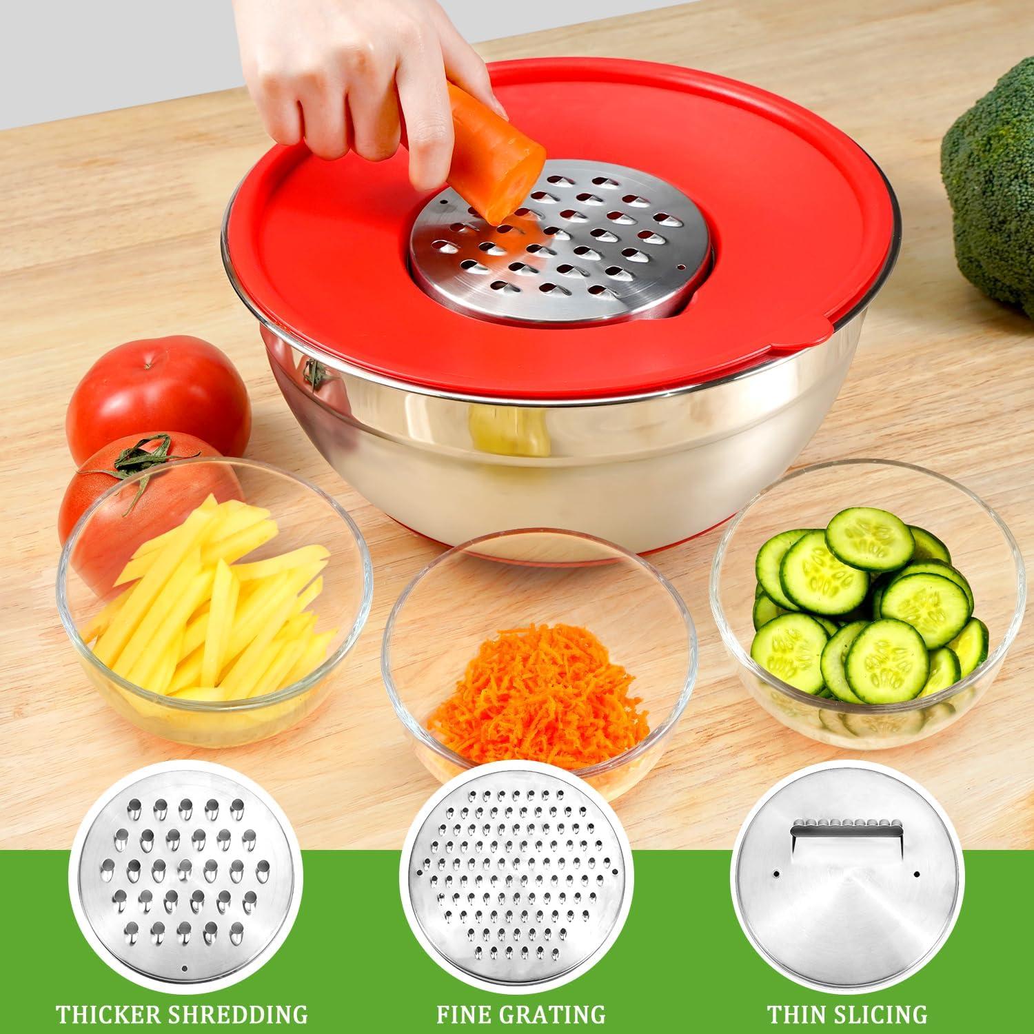 Mixing Bowls with Lids Set,10pcs Stainless Steel Mixing Bowls with Graters and Egg Whisk &Non-Slip Bottoms Food Prep Nesting Bowls for Baking, Cooking, Meal Storage(1.2QT-5.5QT)
