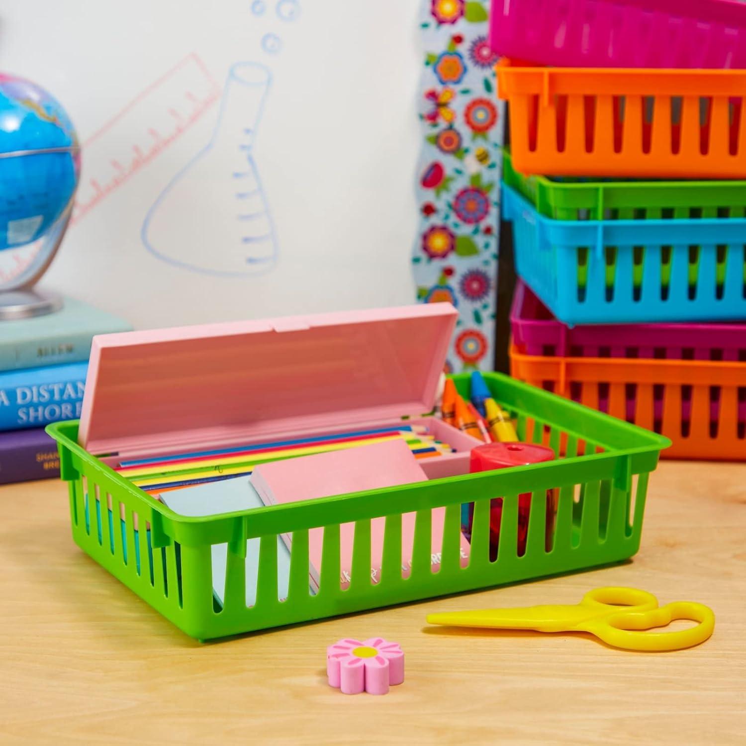 Bright Creations 8 Pack Colorful Storage Bins for Classroom - Small Plastic Baskets for Organizing, Arts, Crafts, Desks, Toys (4 Colors)