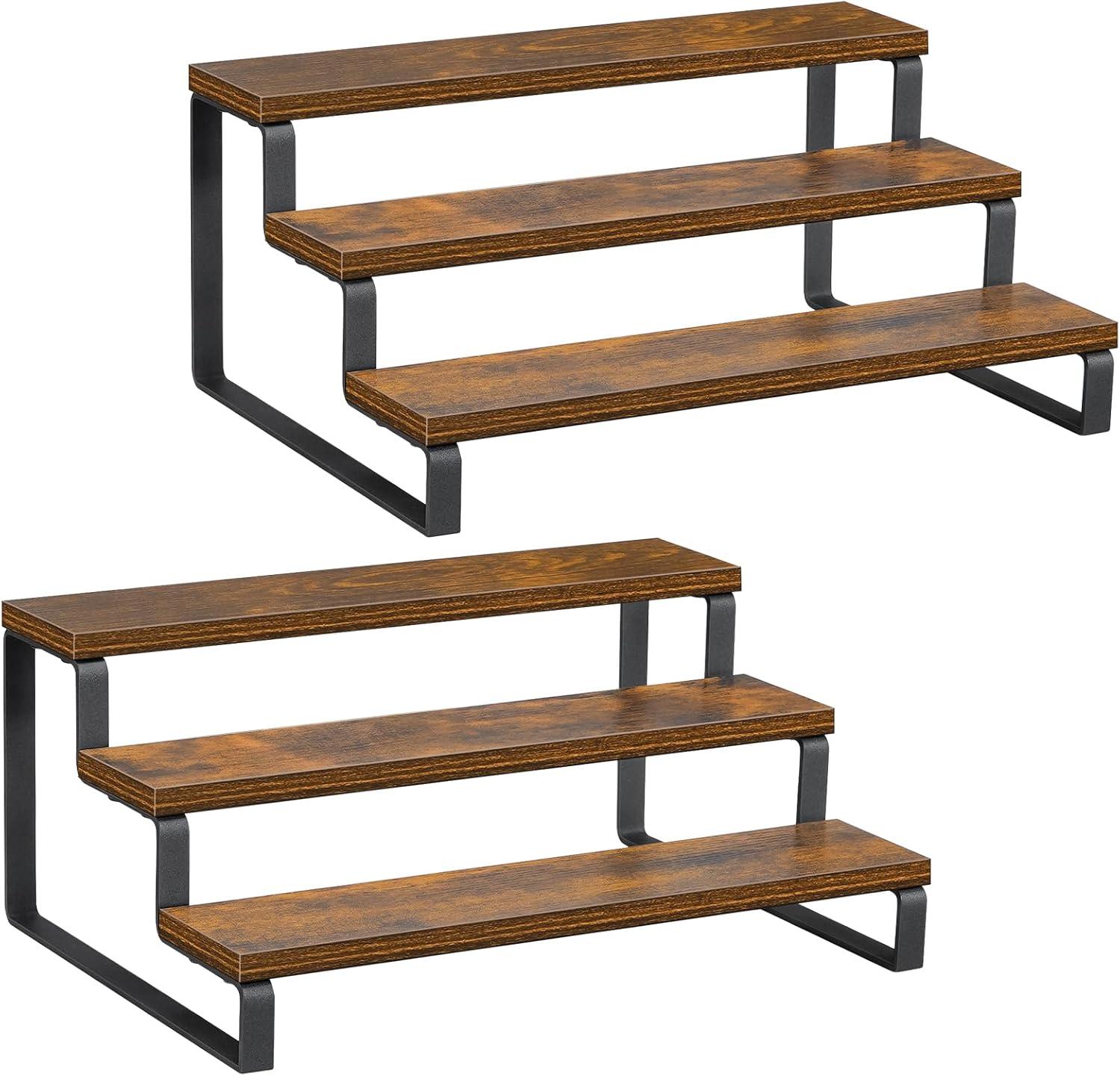 Dark Brown 3-Tier Wood and Metal Spice Rack Set