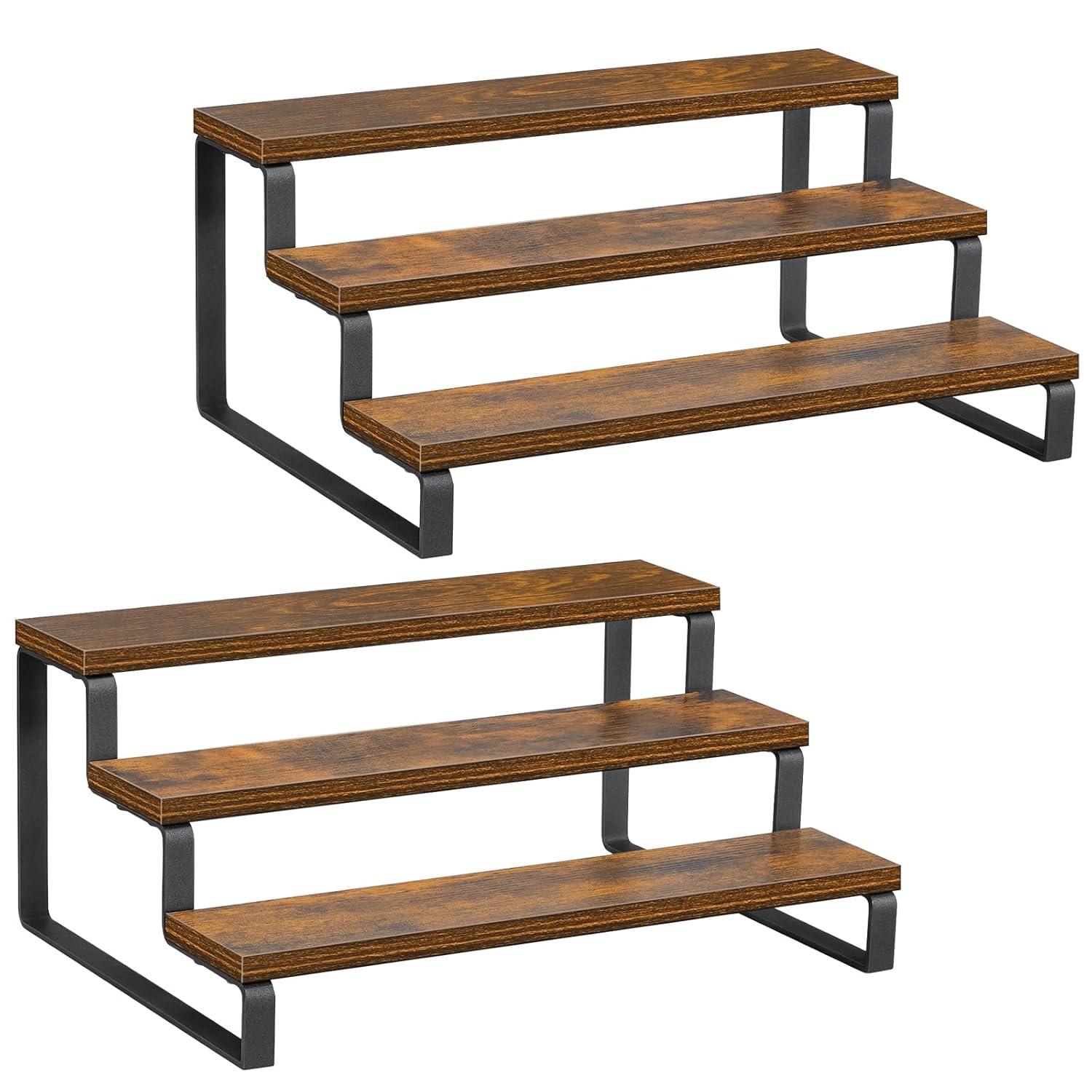 Ophelia & Co. 3-Tier Spice Rack, 13.8 Inch Wood Countertop Spice Storage Holder, Kitchen Pantry Cabinet Organizer Cupboard For Spice Bottles, Jars, Seasonings, Baking Supplies, Metal Frame(Set Of 2)