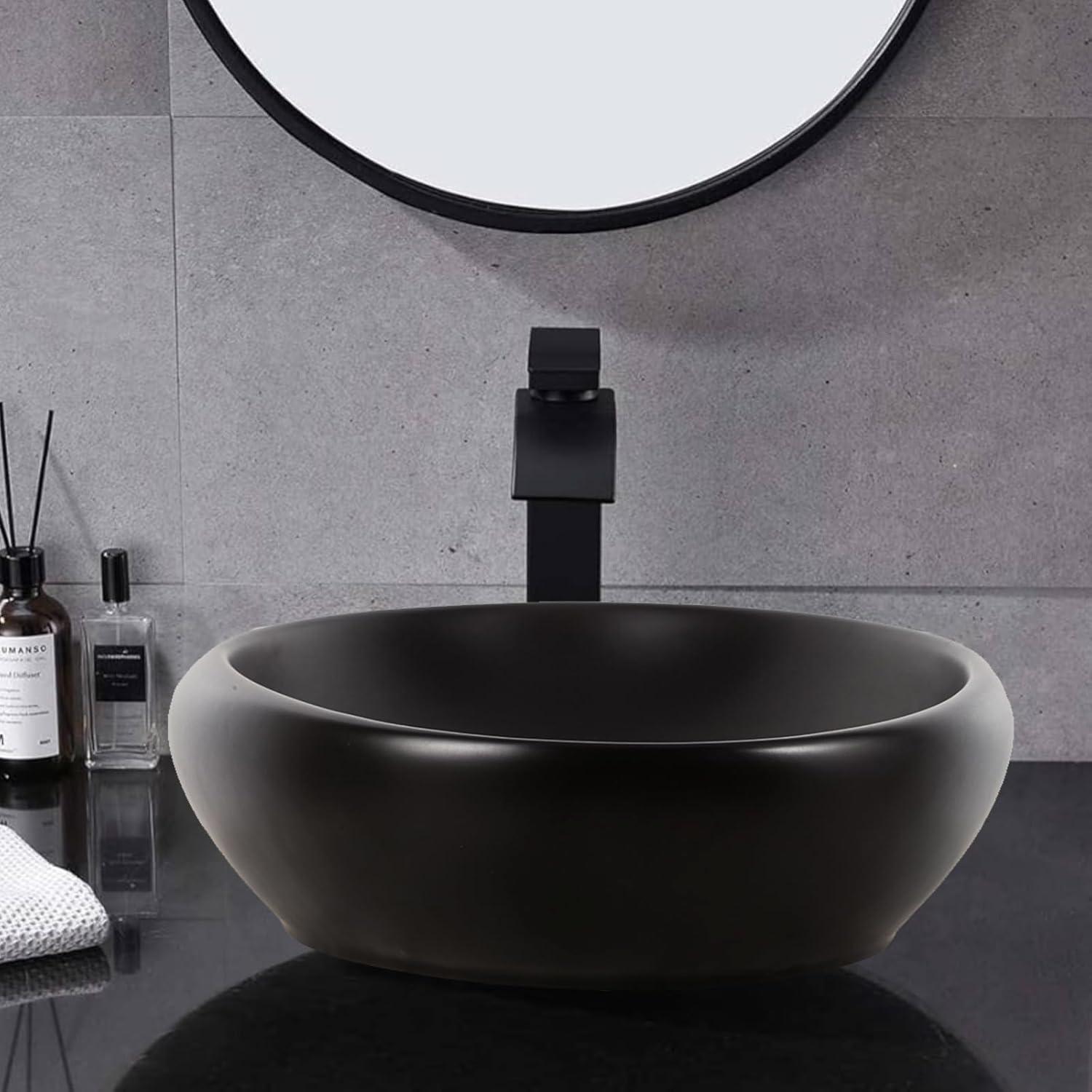 Strictly Sinks 23 Inch Bathroom Vessel Sink – Matte Black Ceramic Countertop Oval Bathroom Sink