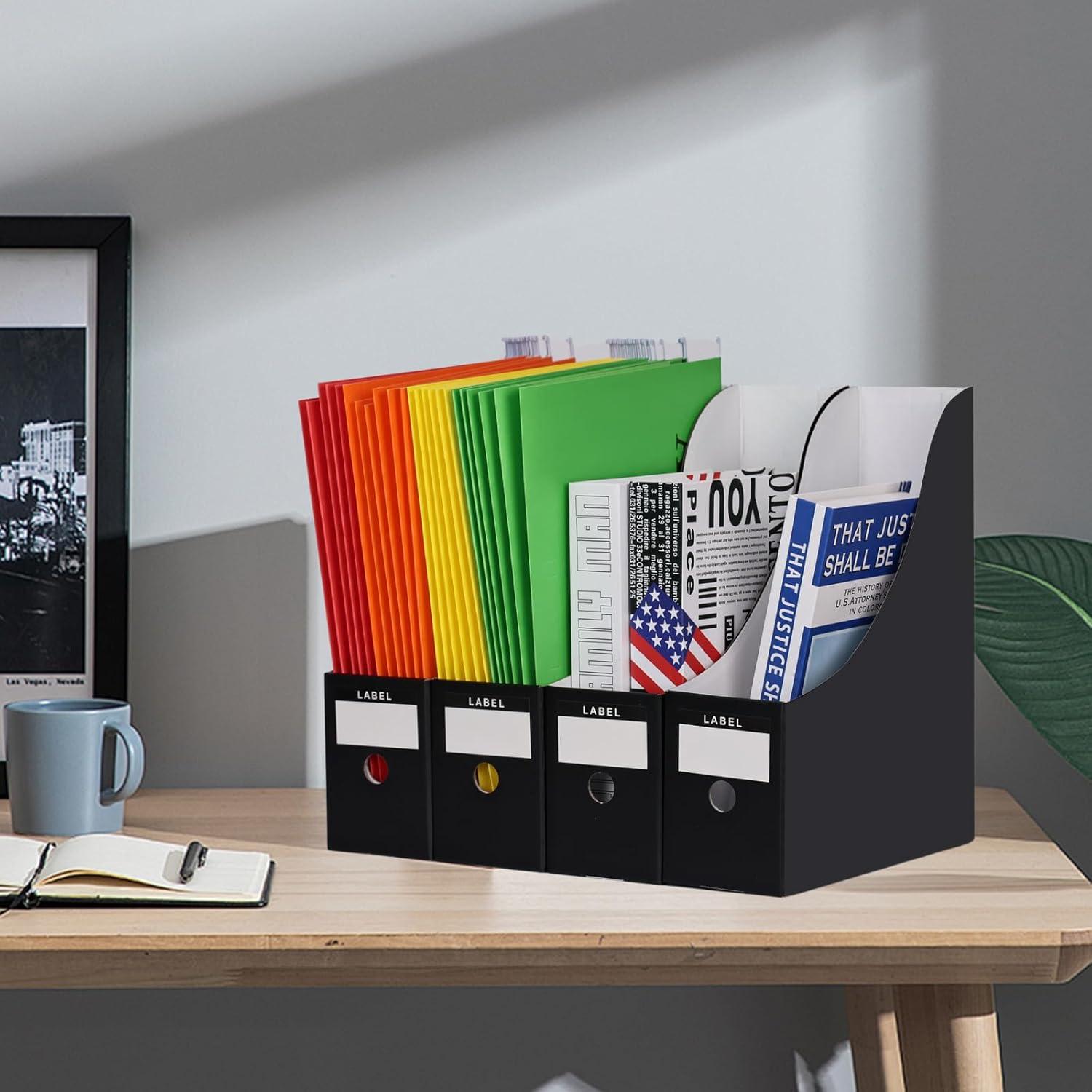 HUAPRINT Magazine File Holder(12 Pack,White)-Folder Holder,Desk File Organizer,Document Holder Box,Magazine Storage Box,With Labels