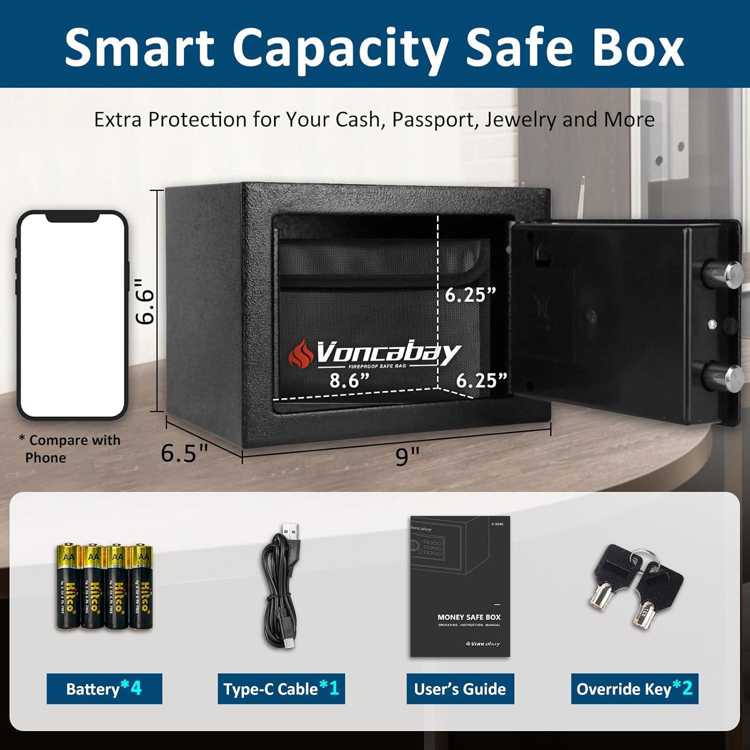 Voncabay Money Safe Box for Home with Sensor Light and Mute Function & Fireproof Security Safe Box with Emergency Power Outlet & with Digital Keypad-khaki