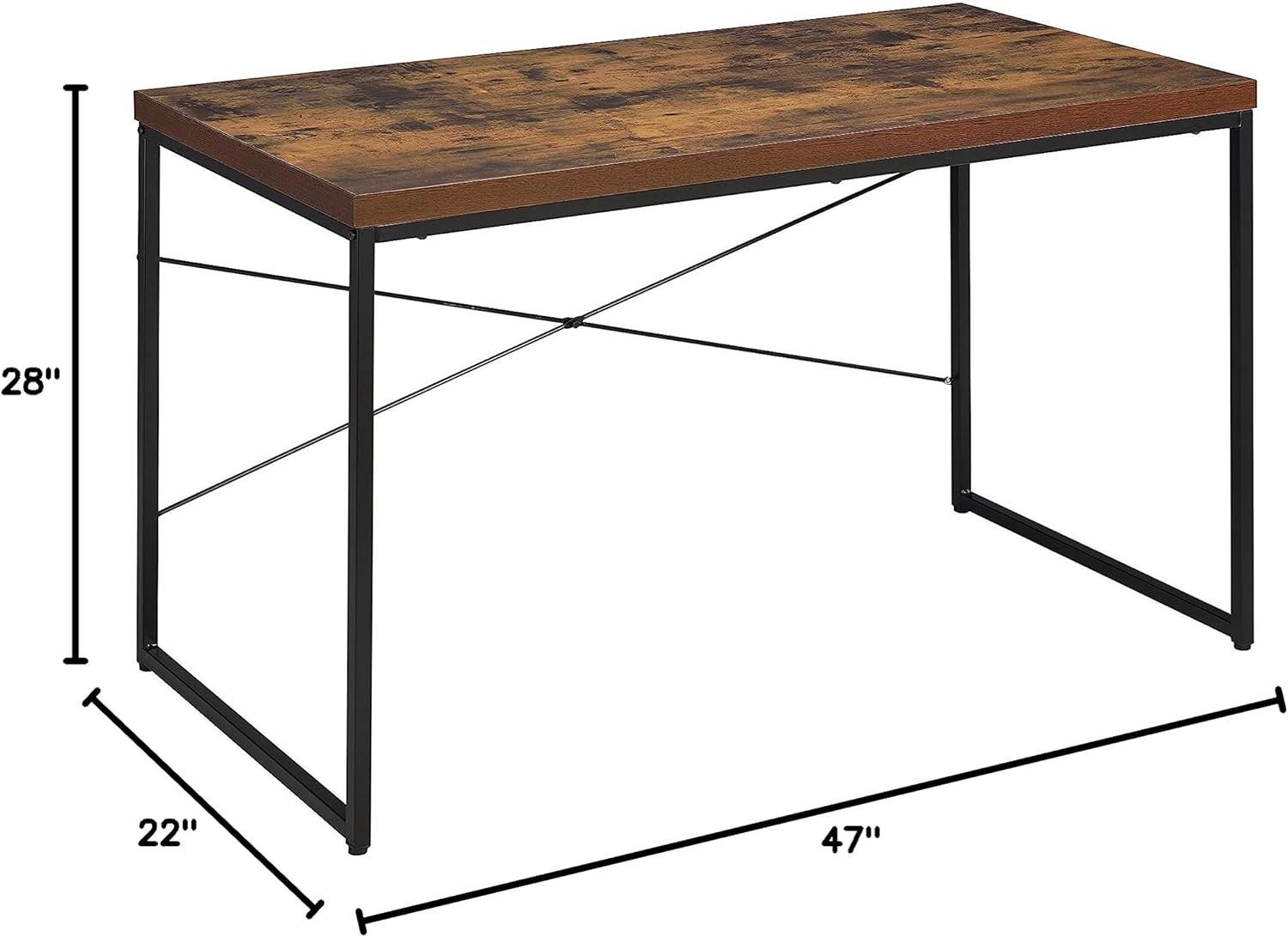 Rectangular Wooden Desk With Metal Base, Weathered Oak Brown And Black- Saltoro Sherpi