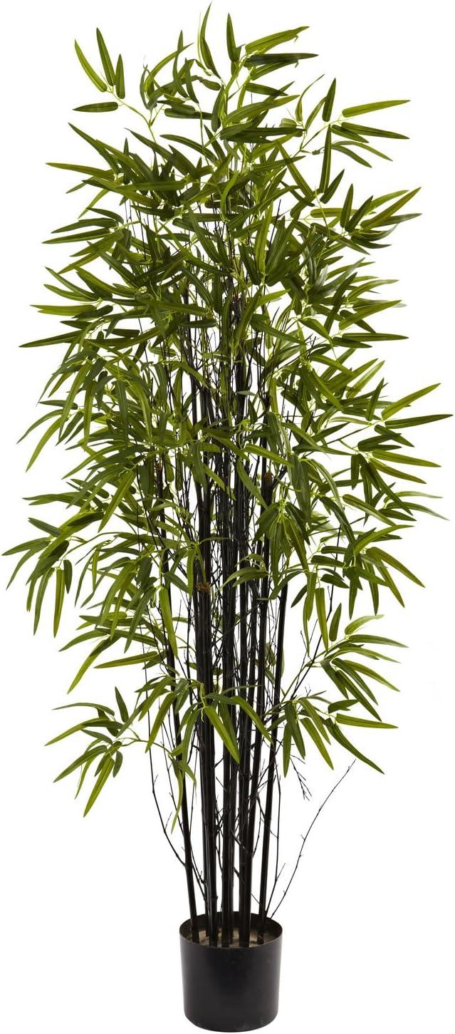 Elegant Silk 5ft Potted Black Bamboo Tree with Green Leaves