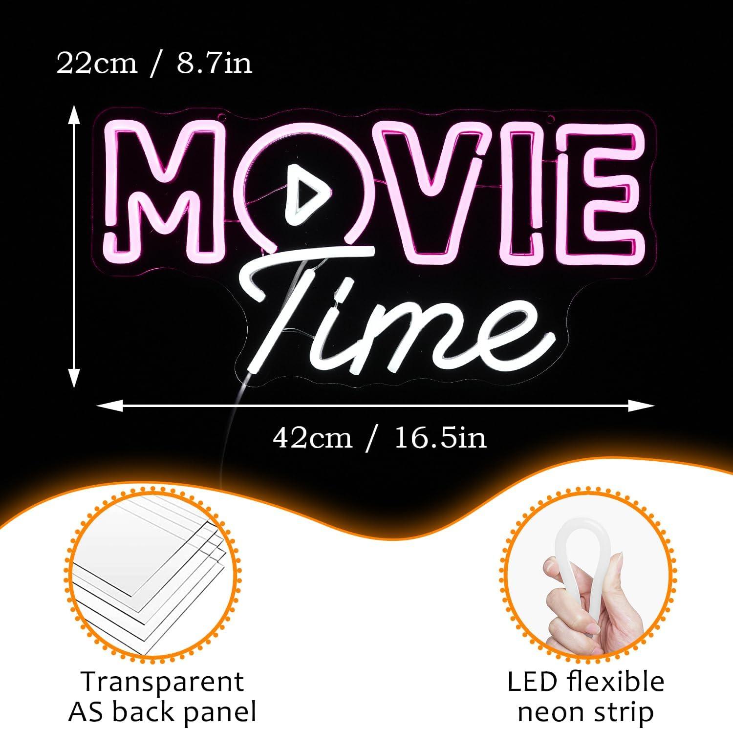 WX&YH Movie Time LED Neon Light Signs USB Power for Bedroom Home Cinema Party Decoration