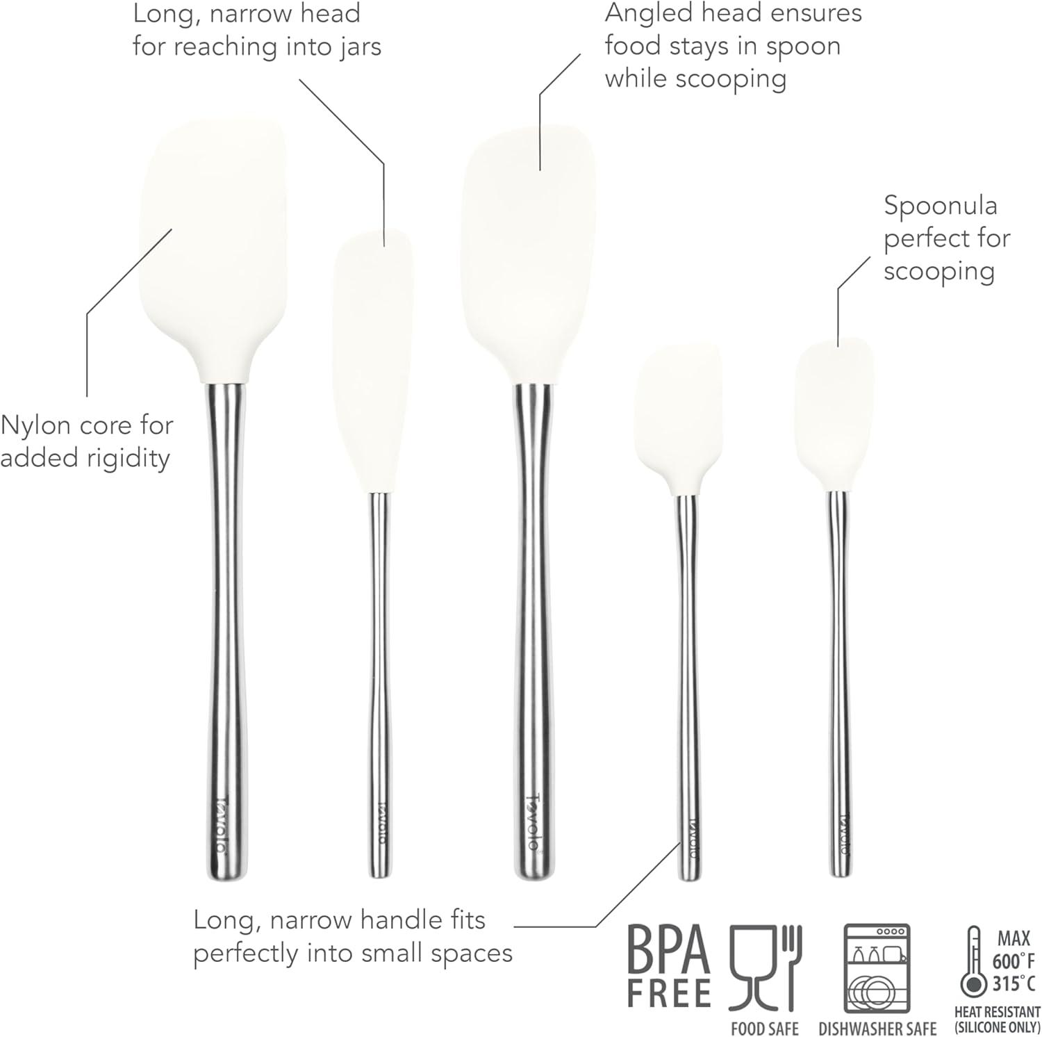 Flex-Core White Silicone and Stainless Steel 5-Piece Spatula Set