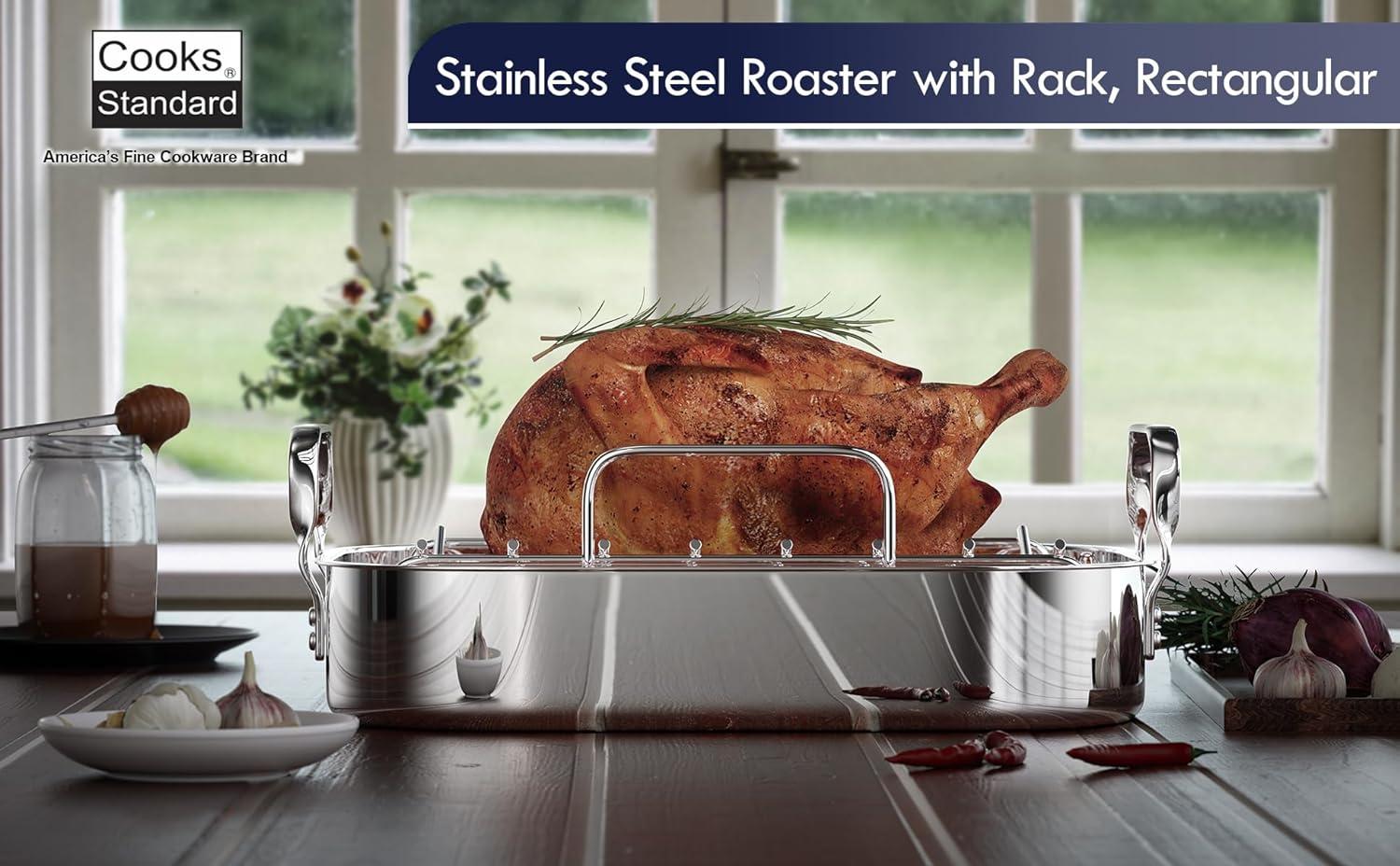 Stainless Steel 16x13 Roaster Pan with V-Shaped Rack