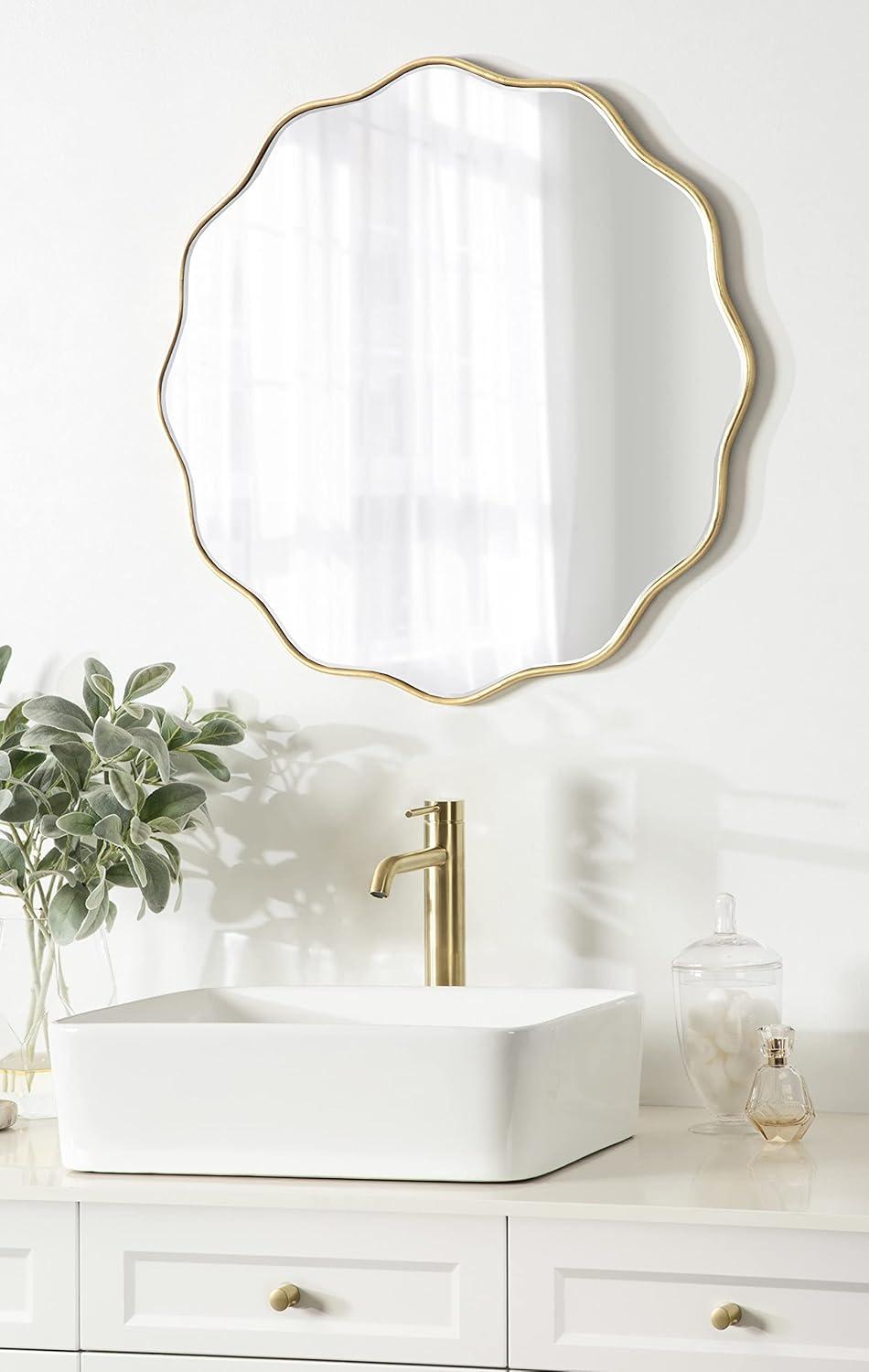 Kate & Laurel All Things Decor 26"x26" Viona Round Scalloped Mirror Gold: Modern Style, No Assembly, Wall Mounted