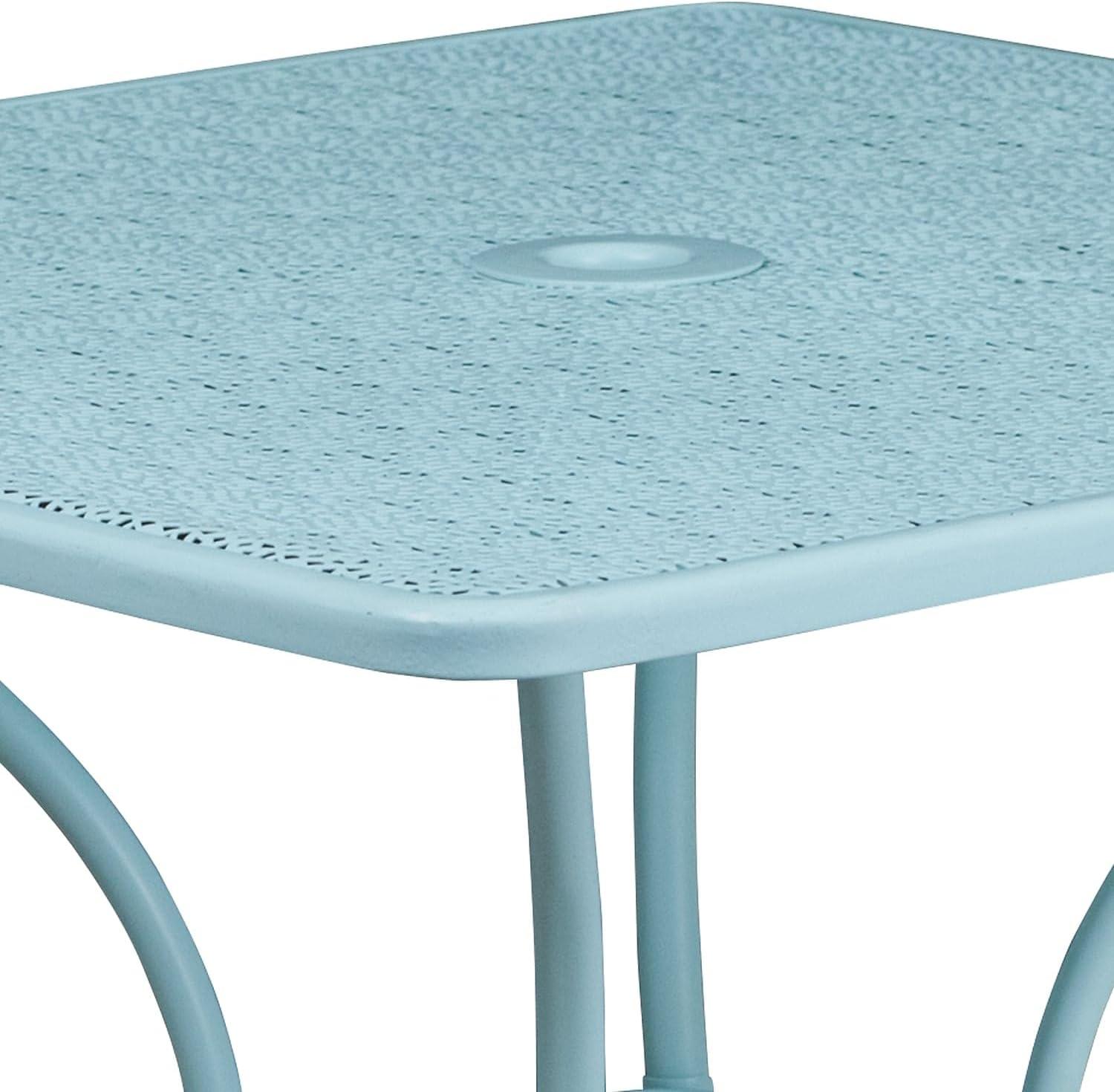 Flash Furniture Oia Commercial Grade 35.5" Square Sky Blue Indoor-Outdoor Steel Patio Table with Umbrella Hole