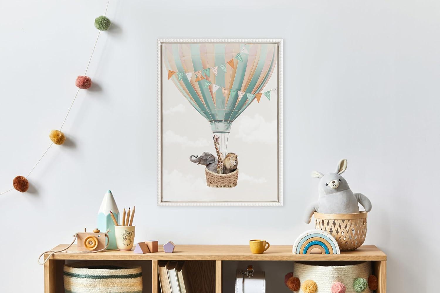 18"x24" Sylvie Beaded Hot Air Balloon Travel Framed Canvas by July Art Prints White - Kate & Laurel All Things Decor: Modern Style