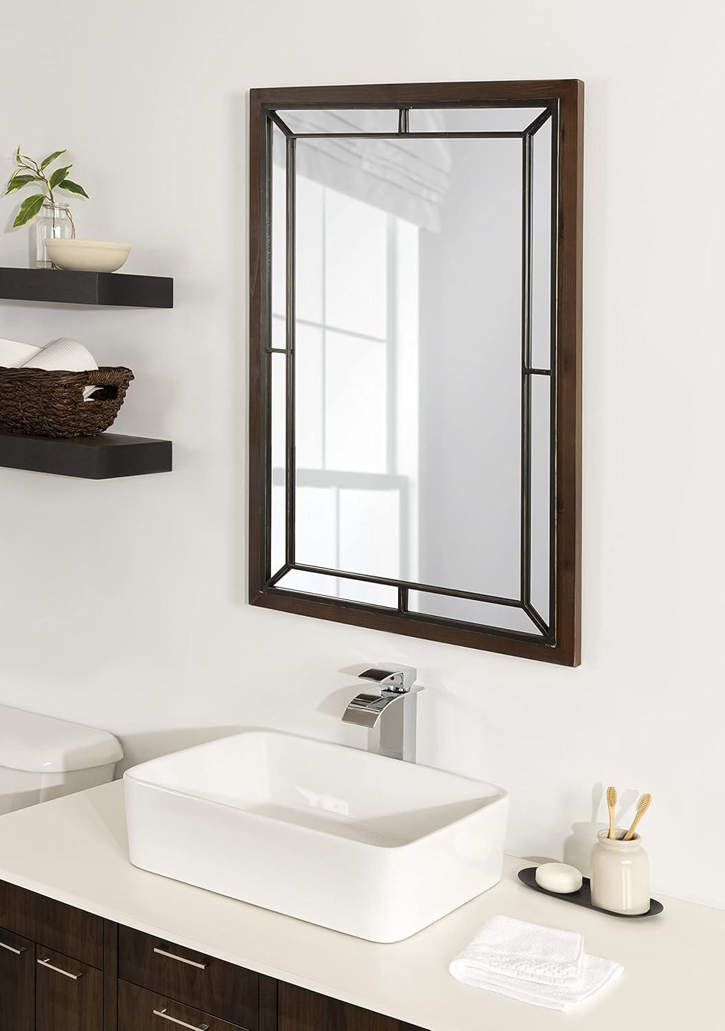 Kate & Laurel All Things Decor 24" x 36" Audubon Rectangle Wall Mirror Rustic Brown : Vintage Farmhouse Style, MDF Frame