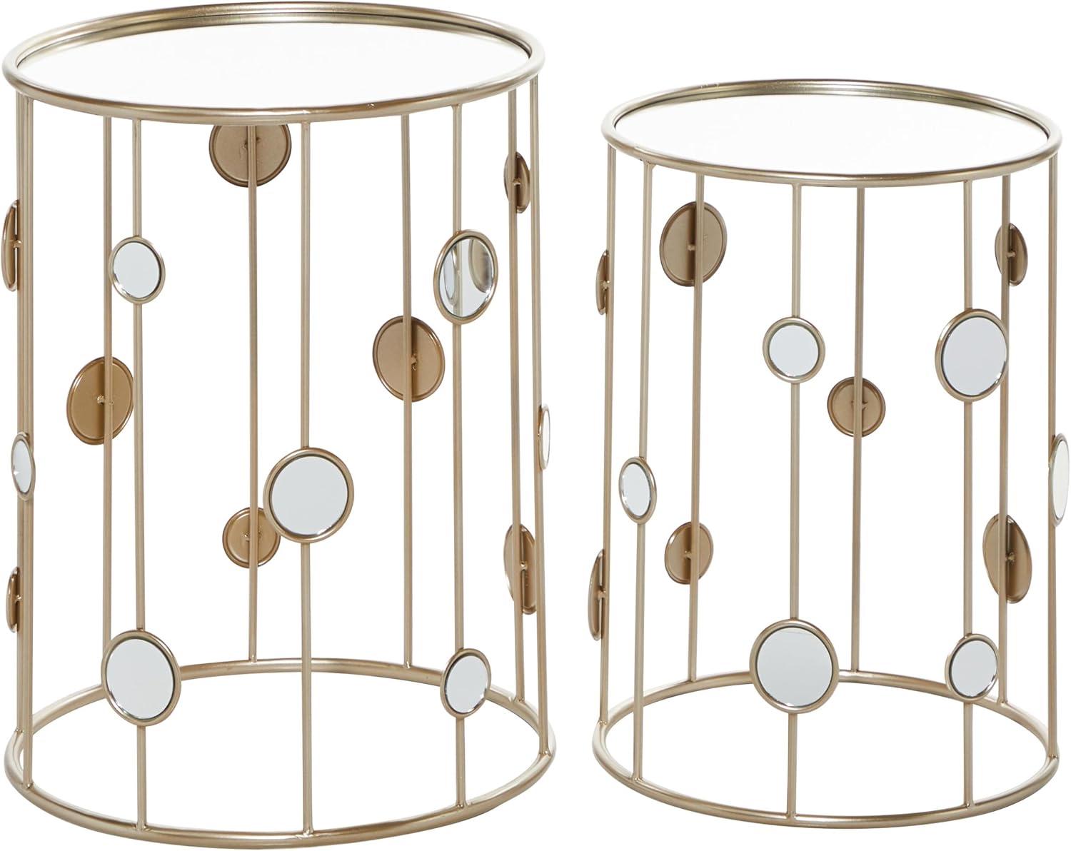 Set of 2 Contemporary Metal Accent Tables with Mirrored Top Gold - Olivia & May: No Assembly, Iron Frame